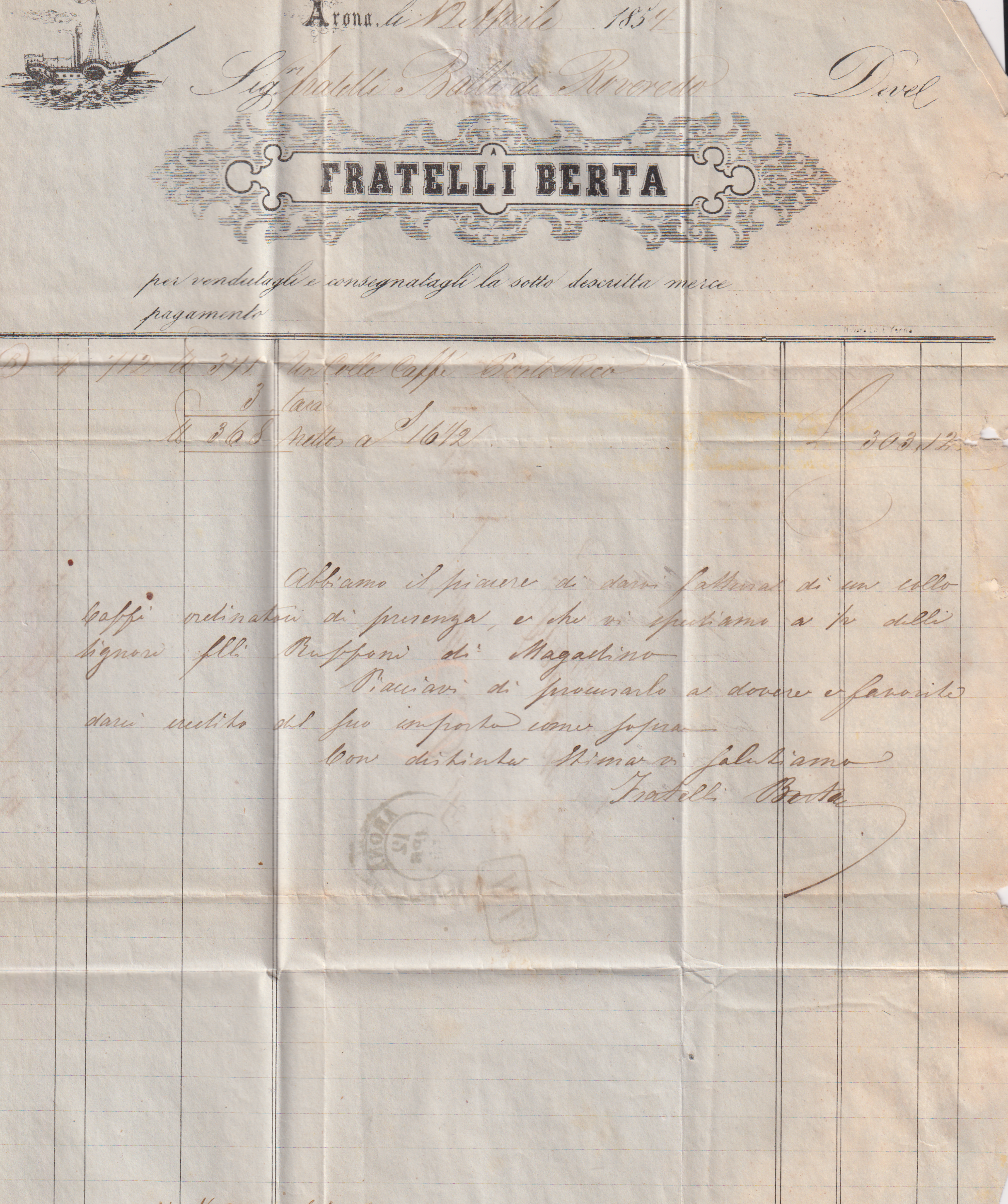 Brief von Arona (I) nach Roverdo GR Schweiz