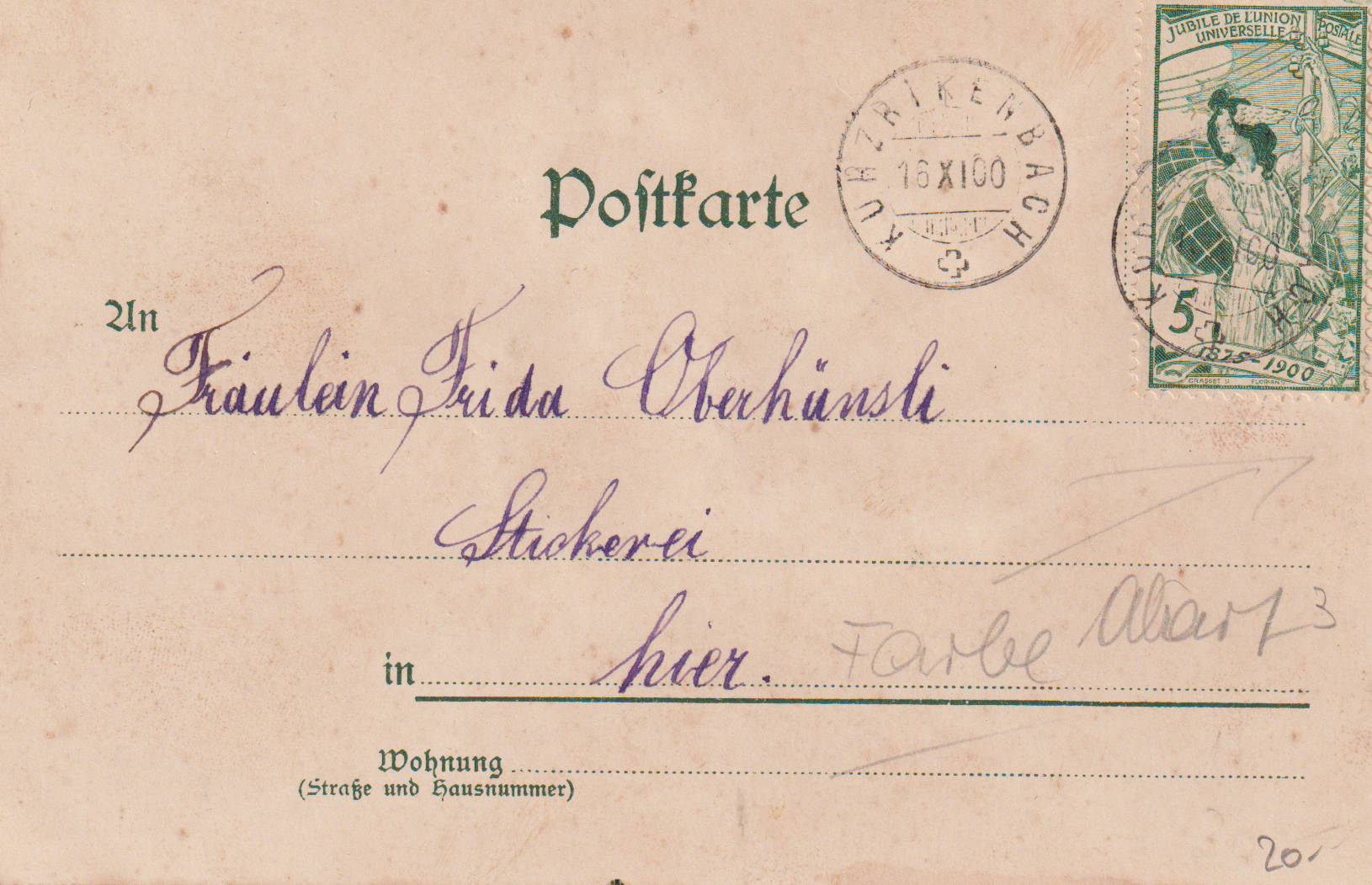 UPU 77c Ansichtskarte Kurzrickenbach