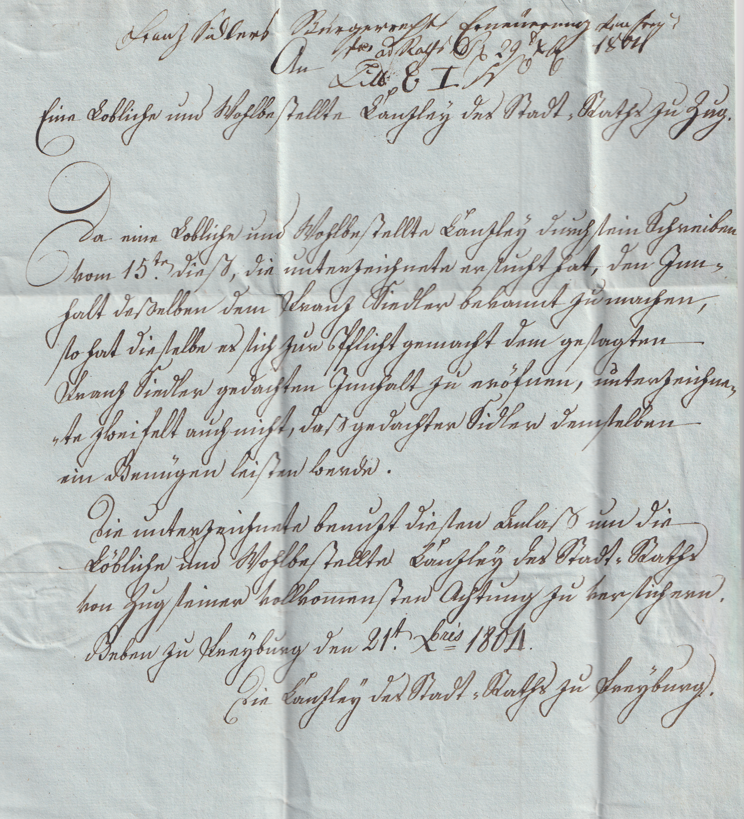 Vorphilatelie Beleg Fribourg - Zug vom 29.10.1804