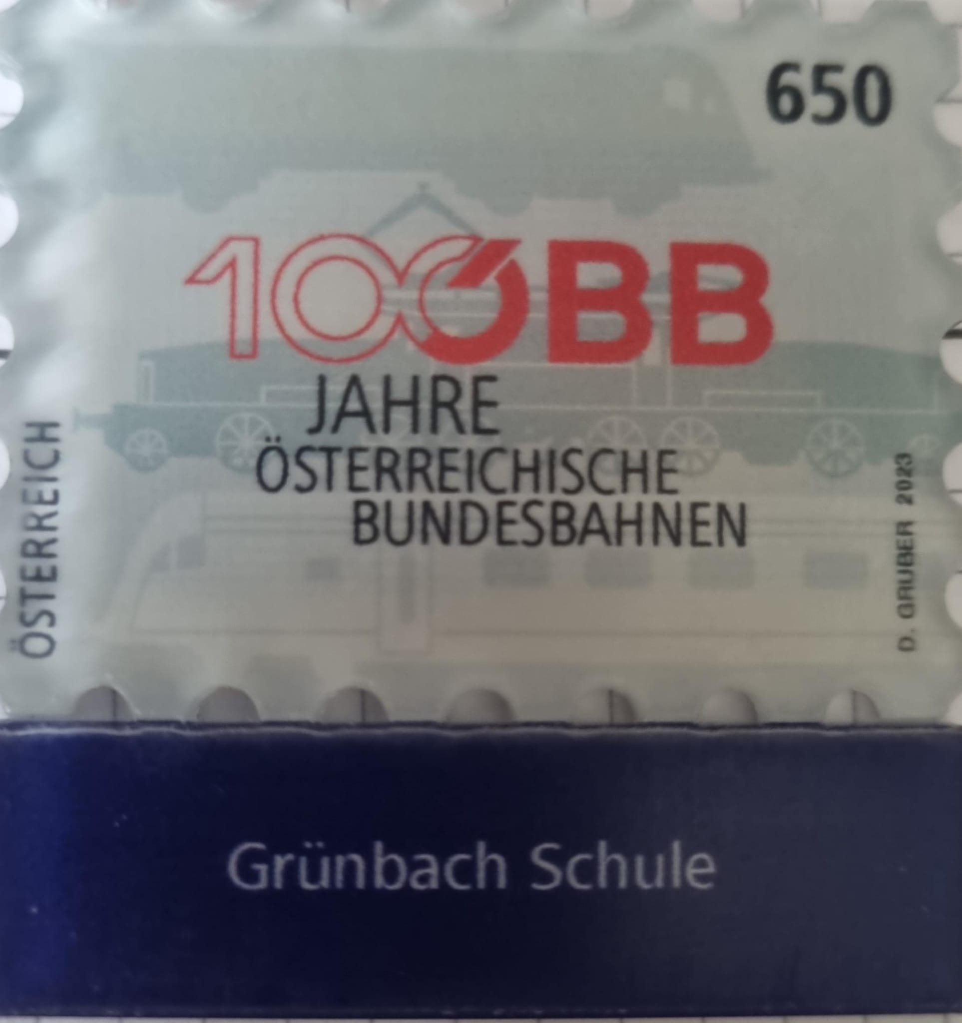 Grünbach Schule 100 Jahre Oestereich Bundesbahnen 2023 Wert 6.50 Euro