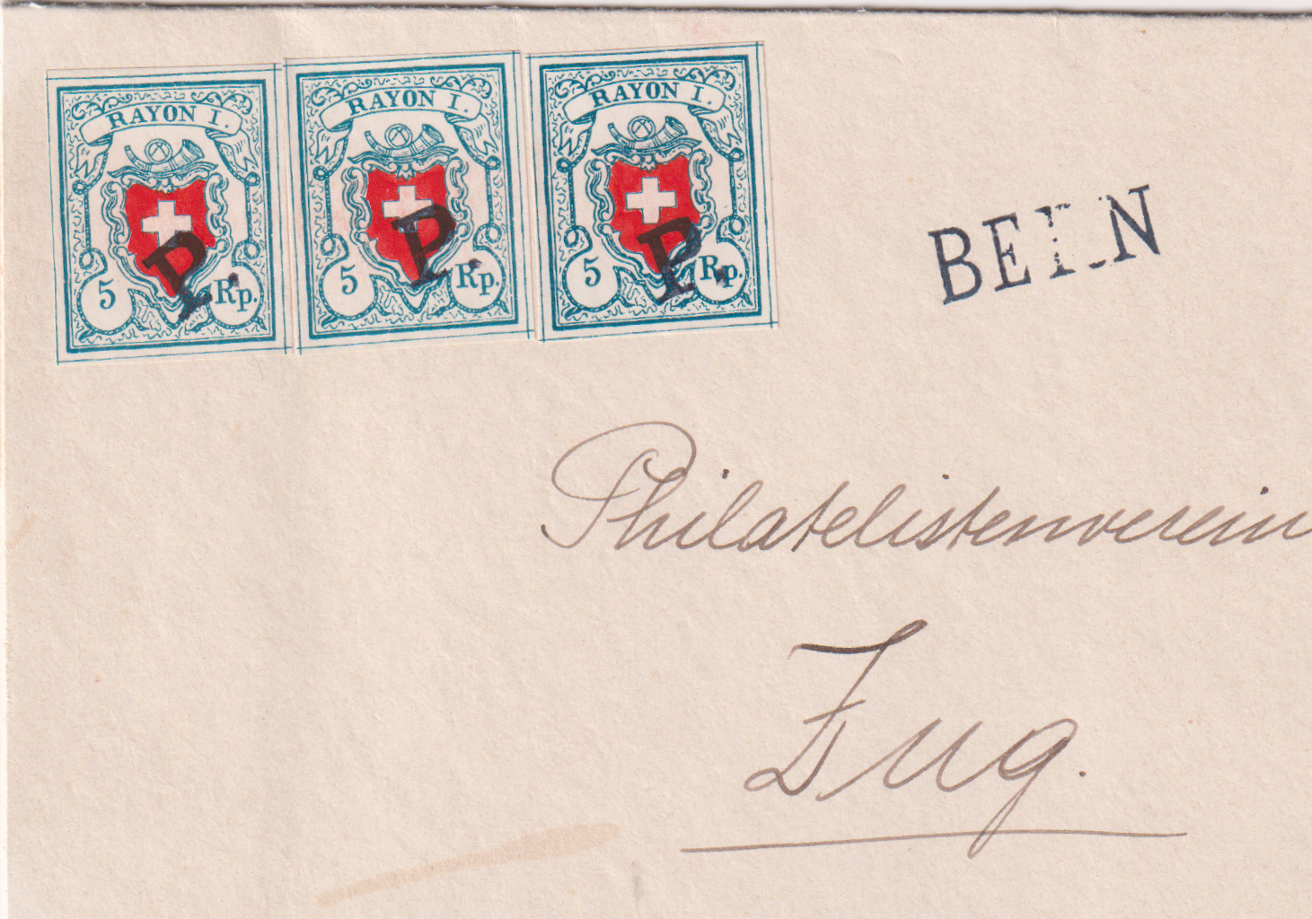 Fälschung Rayon 17 II auf Brief nach Zug