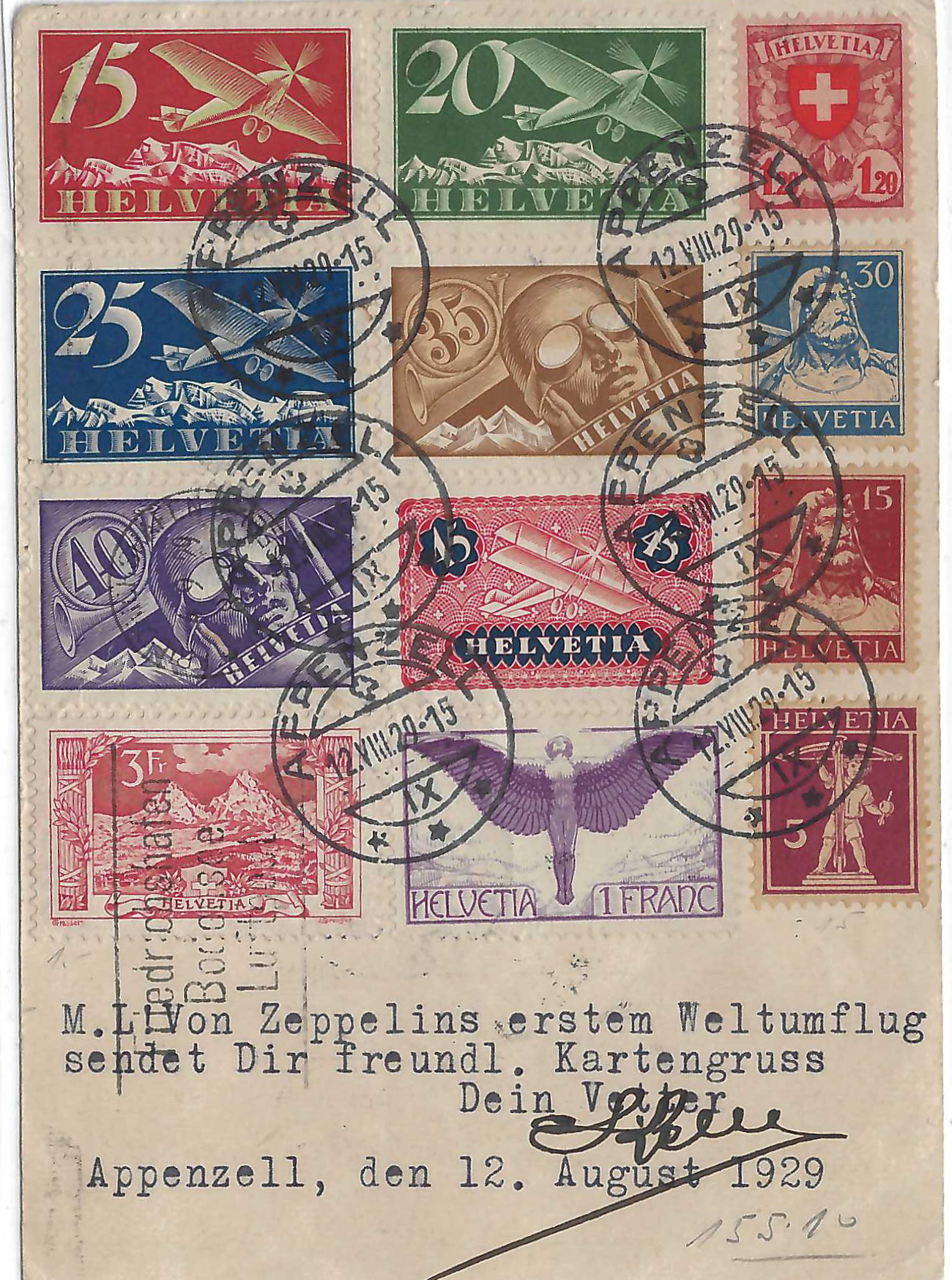 1929 Weltrundfahrt mit dem Zeppelin ab Friederischshafen