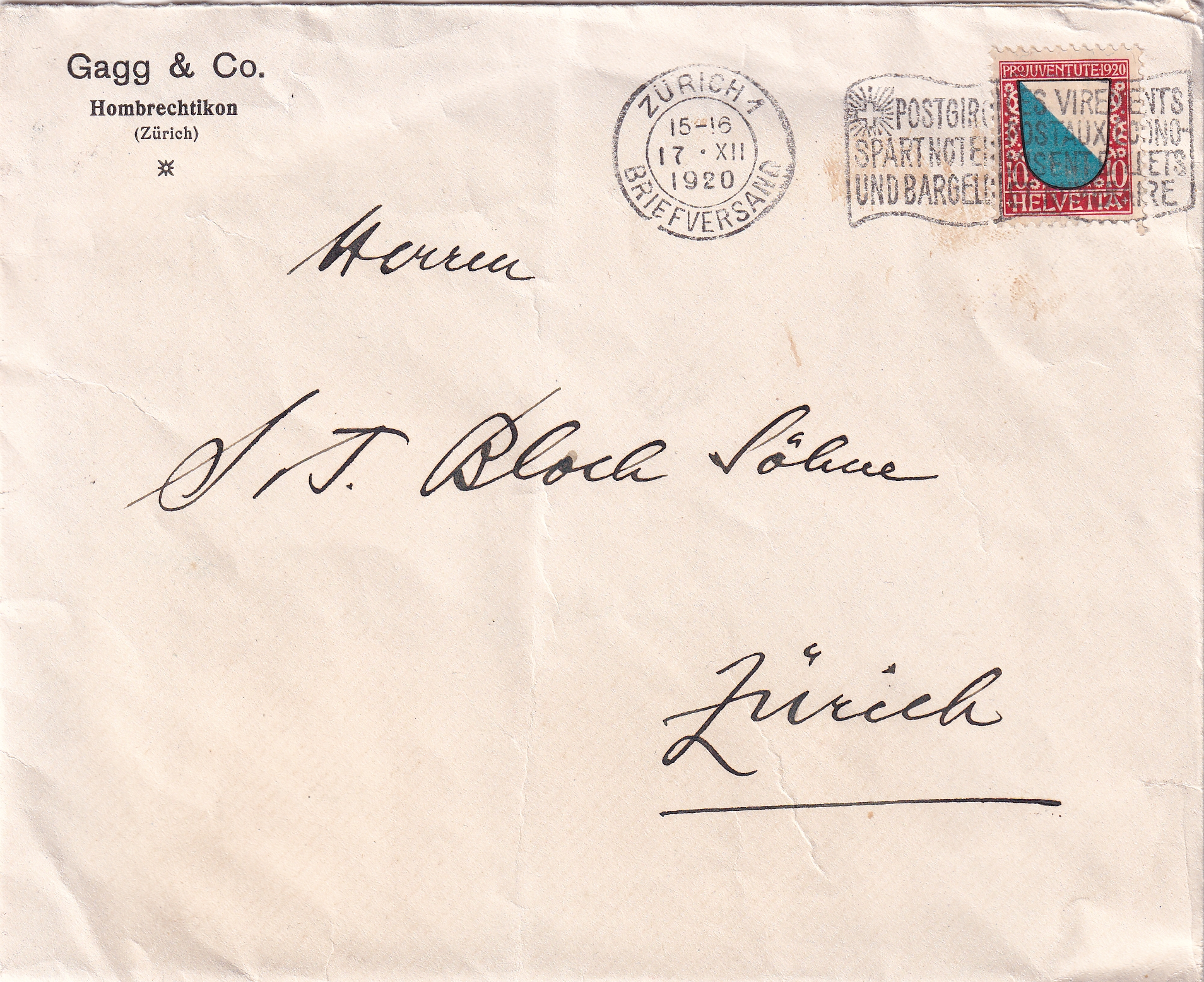 1920 PJ 16 Nr. auf Brief