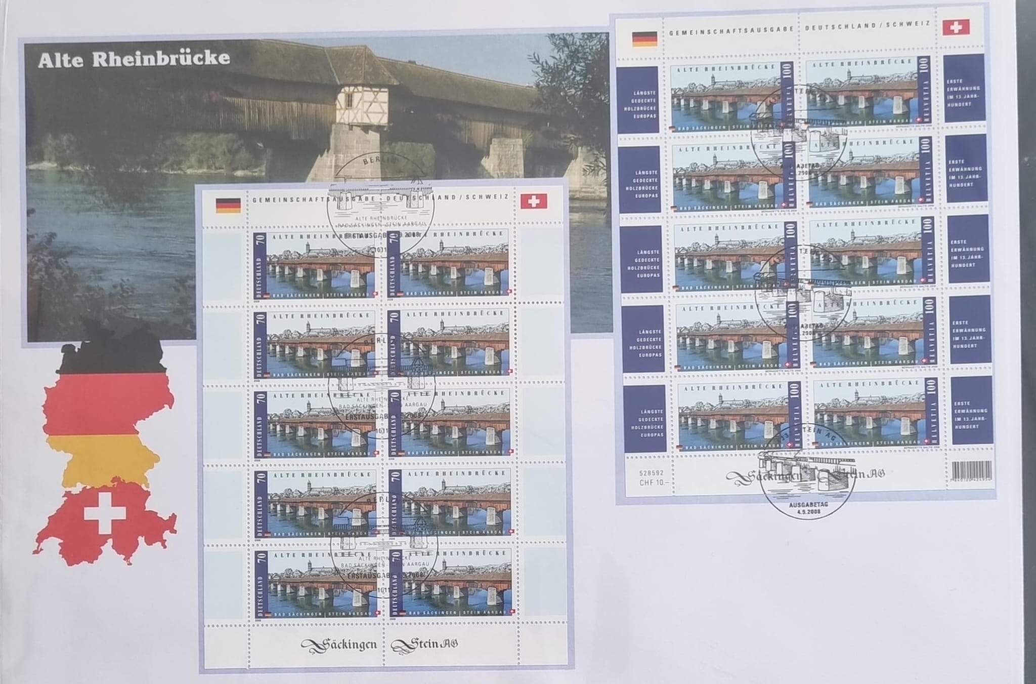 Gross FDC Alte Rheinbrücke Bad Säckingen DE - Stein CH