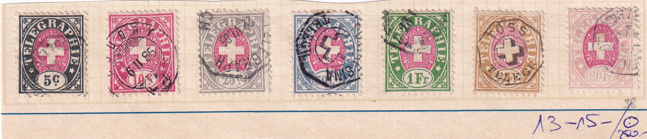 Telefgrafenmarken Schweiz  1881 Nr. 13 - 19