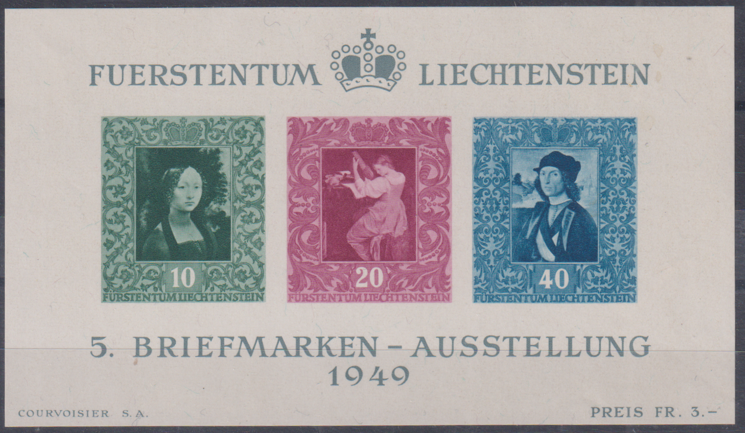 Liechtenstein: 1949 5 Liechtensteiner Briefmarken Ausstellung in Vaduz Block 23 Postfrisch