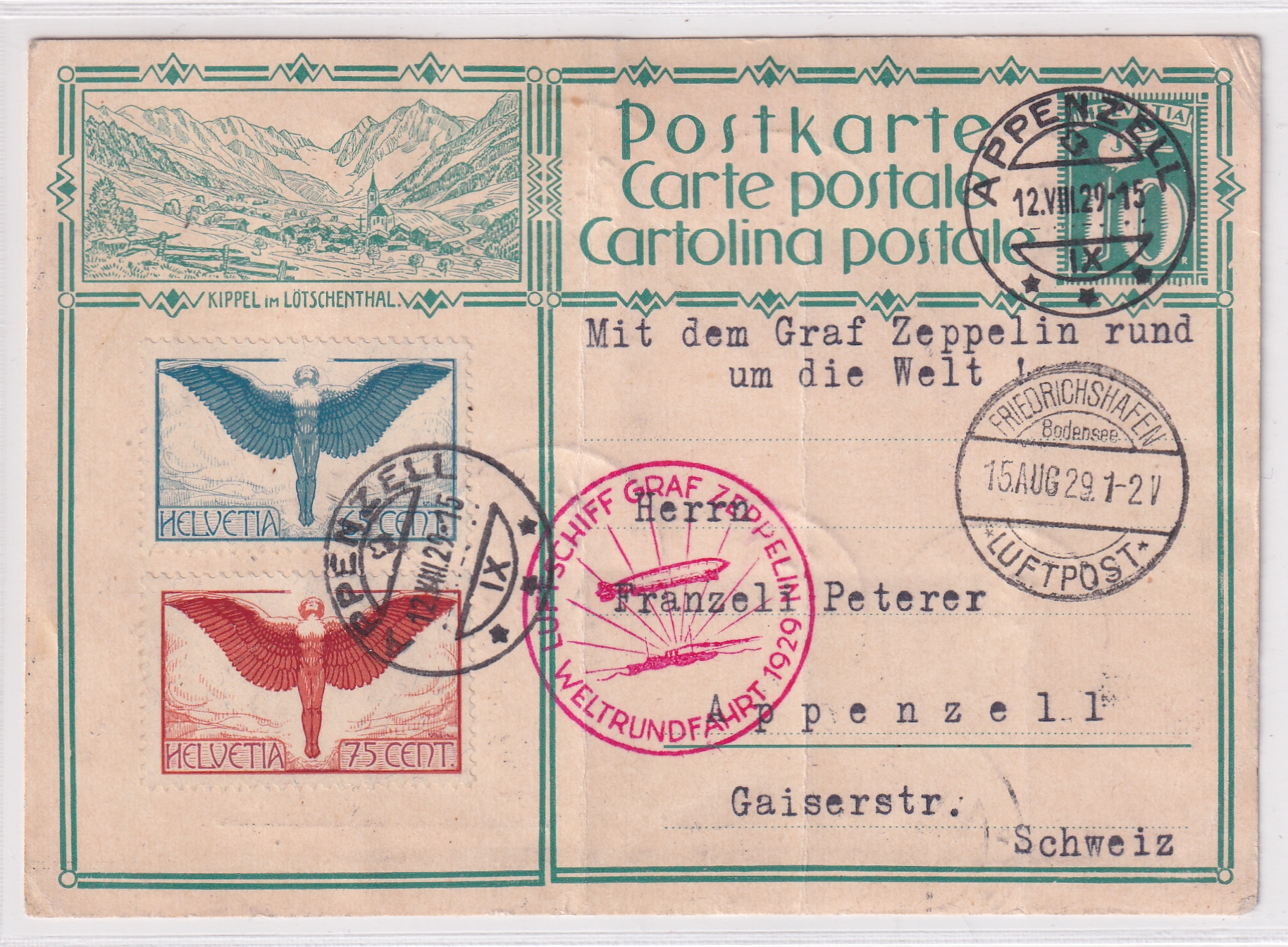 1929 Weltrundfahrt mit dem Zeppelin ab Friederischshafen