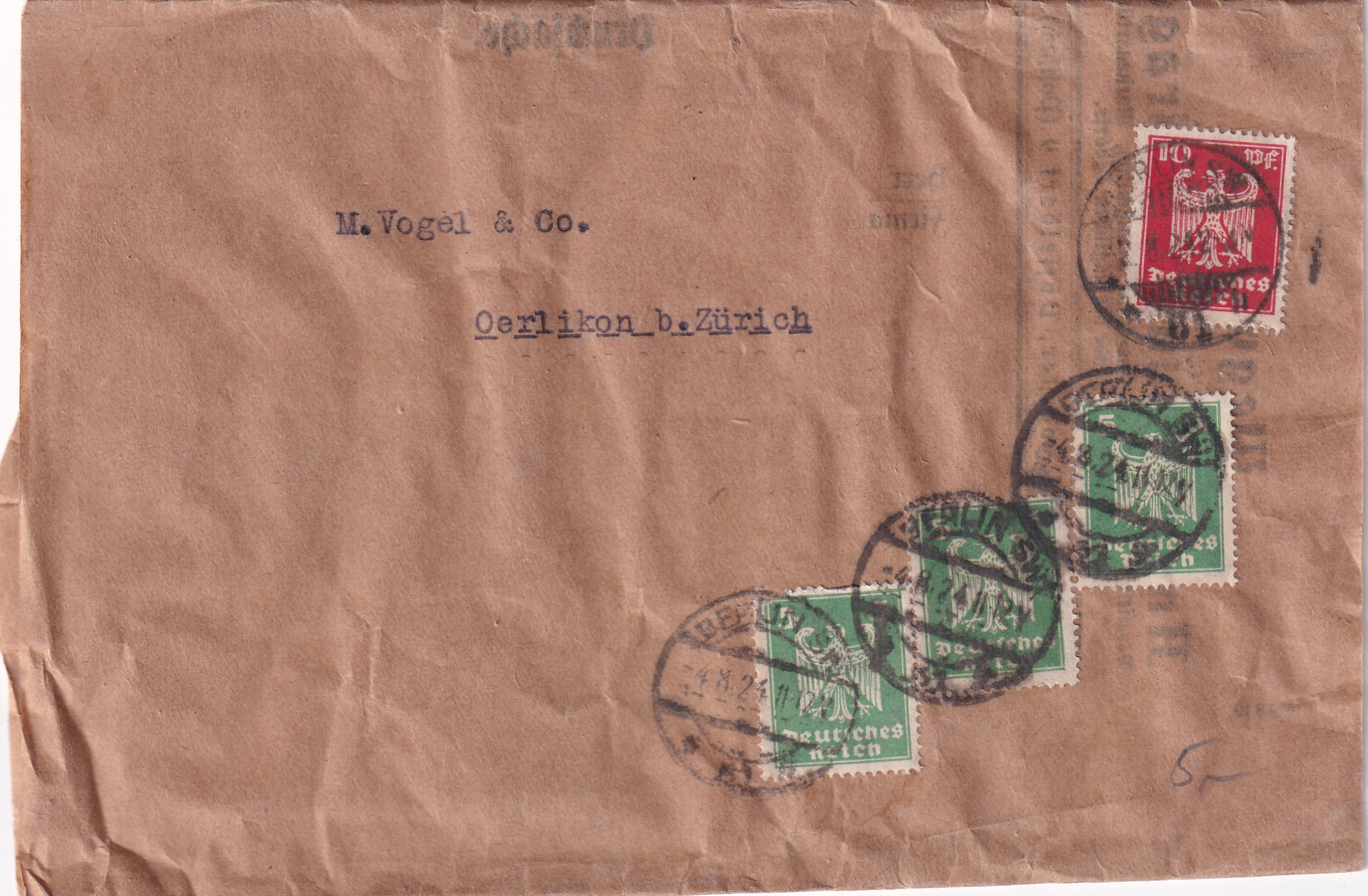 Deutsche Reich: 04.08.1924 Berlin - Oerklikon / CH Drucksachen