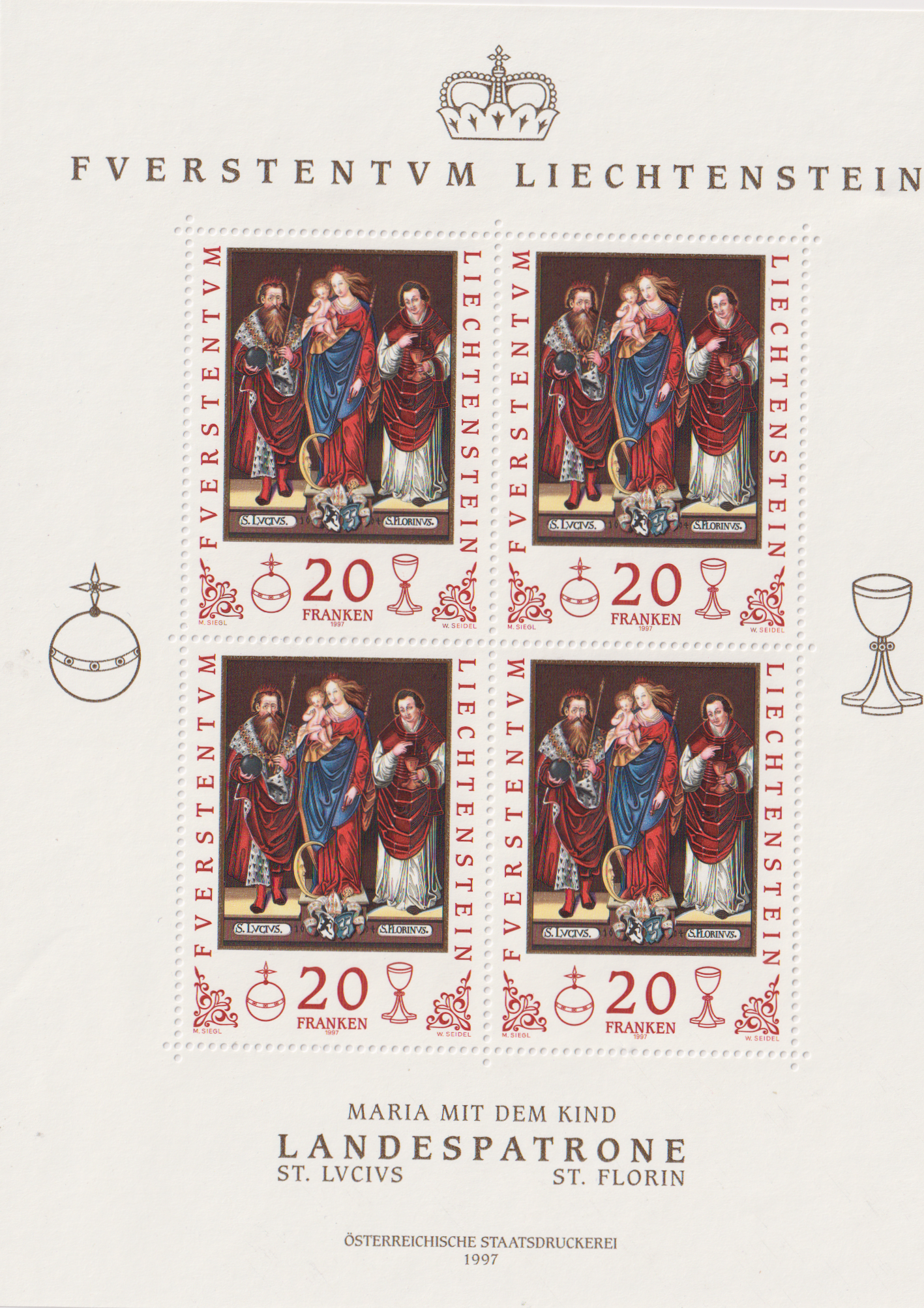 Liechtenstein 1997 Freimarke Landespatrone im 4er Block postfrisch