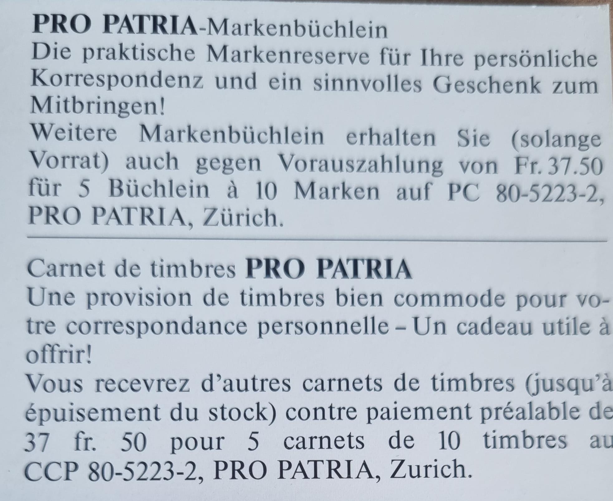 Pro Patria Markenheft 1989 I B Postfrisch