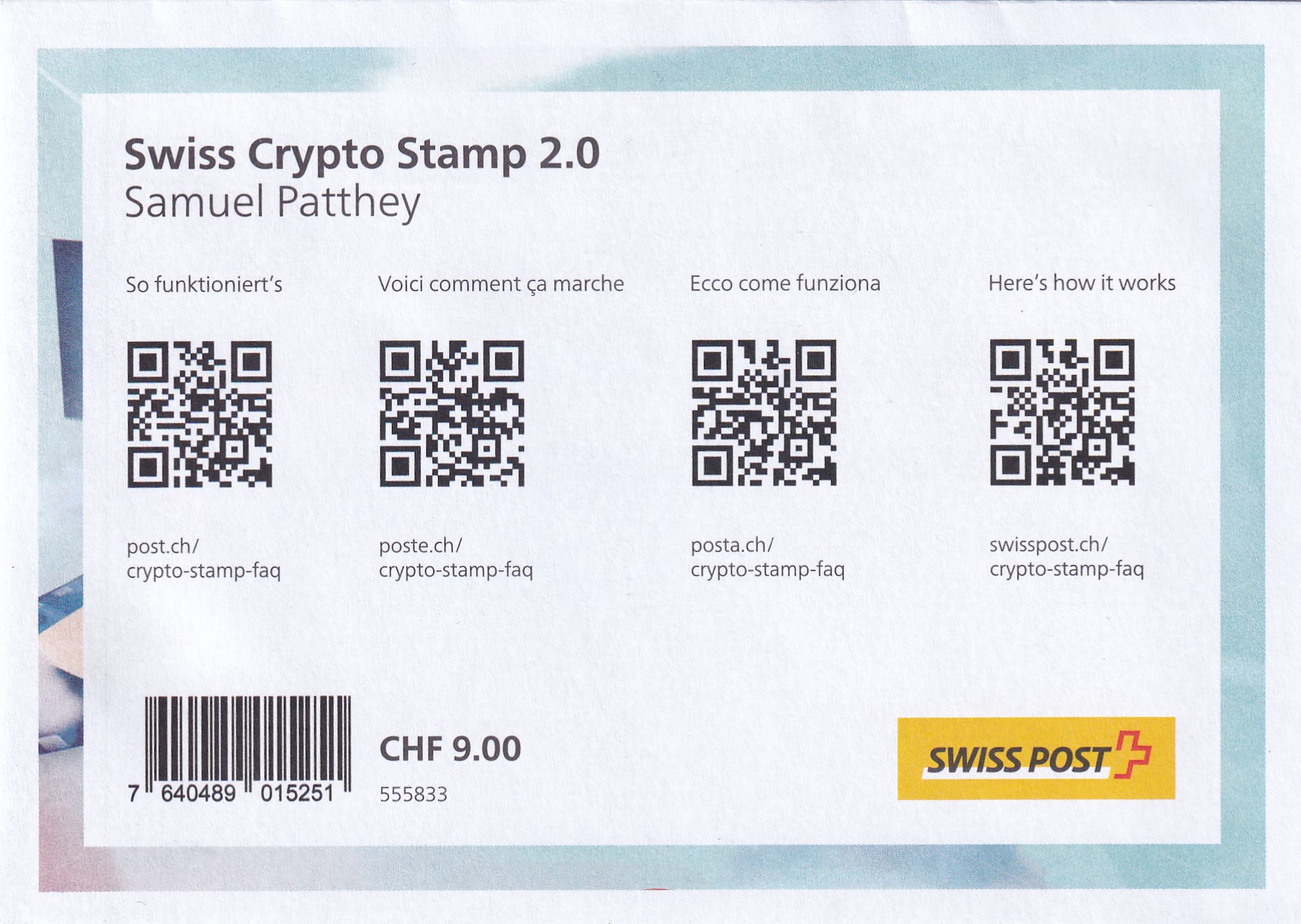 2022 Krypto 2.0 Samuel Patthey Postfrisch