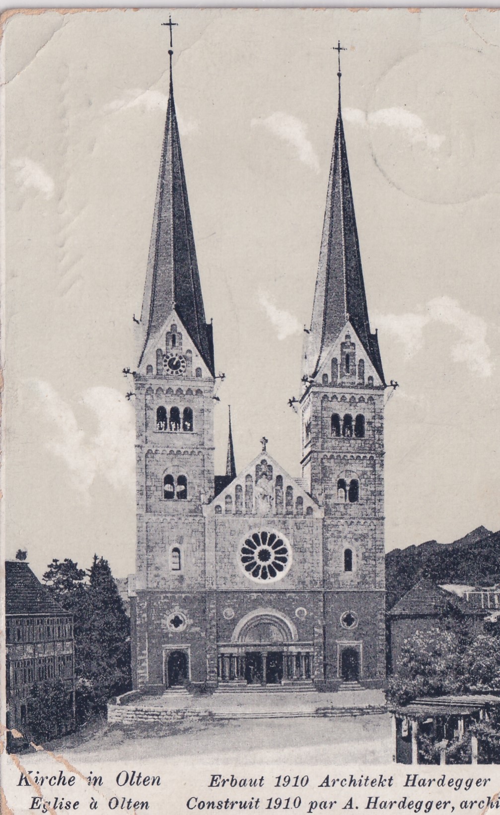 Ansichtskarte von der Kirche in Olten 1921