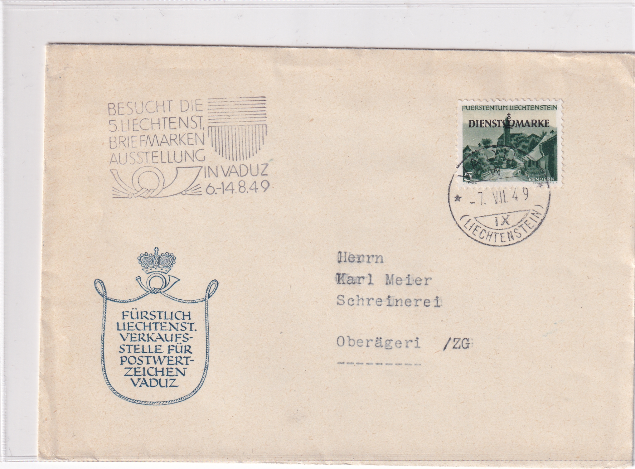Liechtenstein Brief von Vaduz - Oberägeri