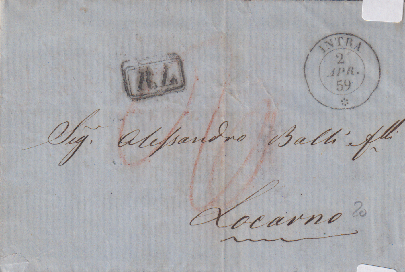 Brief von Intra nach Locarno STEMPEL RL