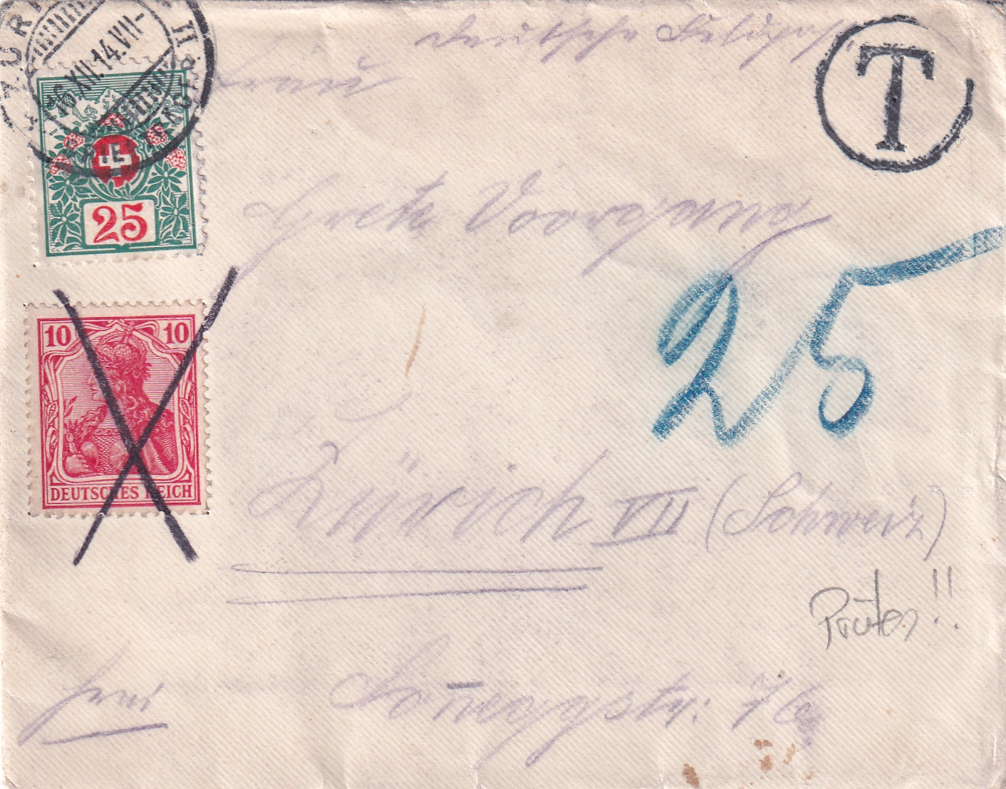 16.12.1914 Feldpostbrief nach Zürich  86ib geprüft Kroschel