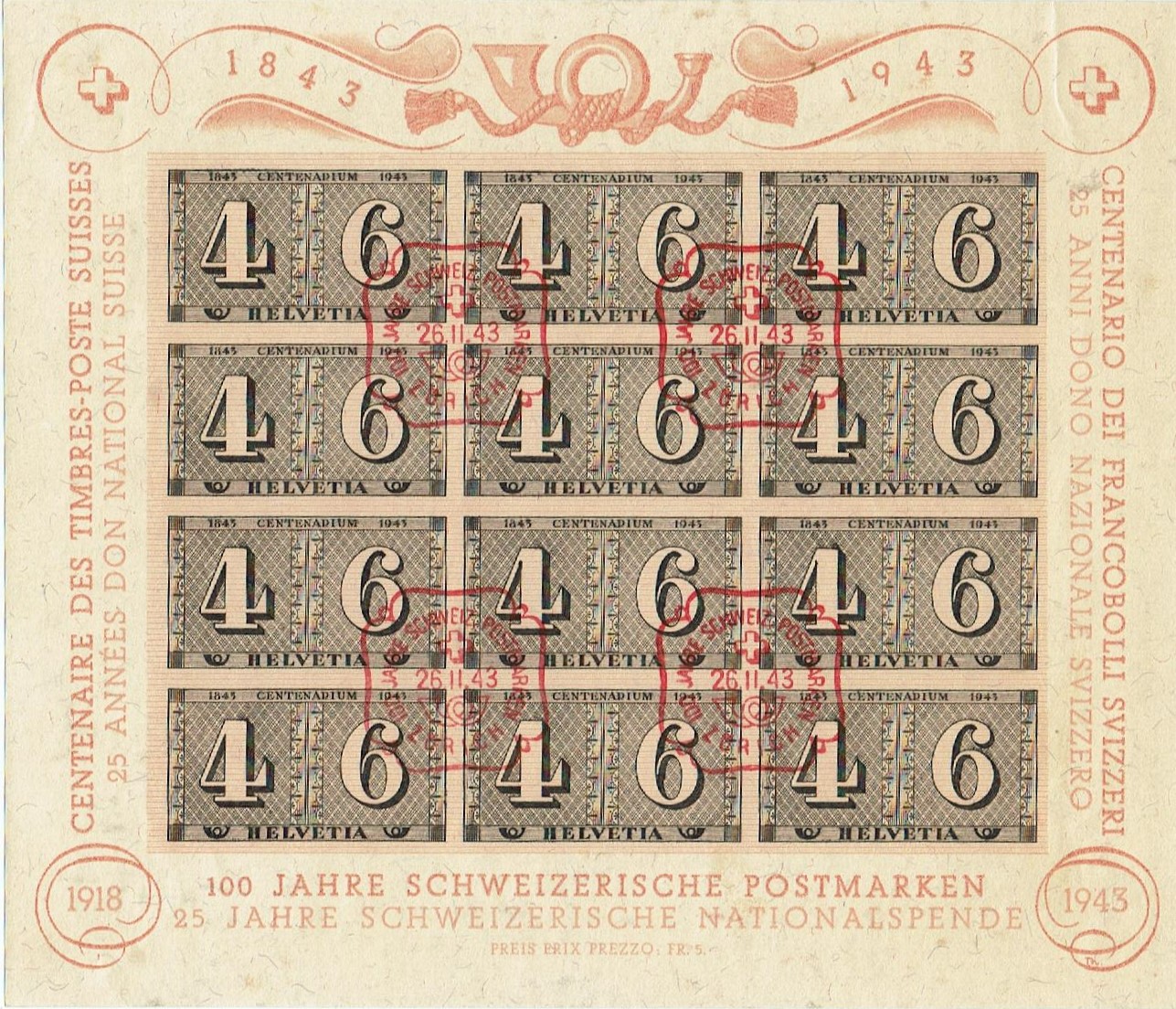 Sonderblock: SBK W 16  100 Jahre SchwPostmarken gestempelt