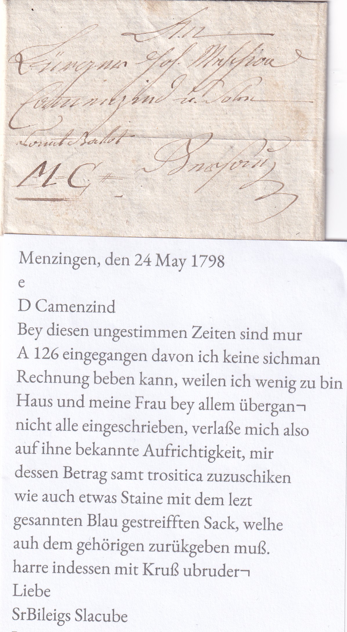 1797 Brief ohne Marken Menzingen - Gersau