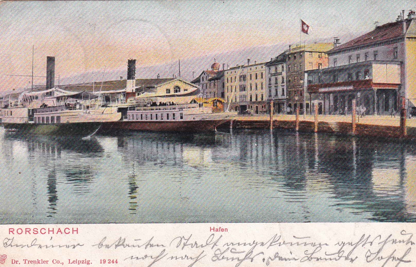Ansichtskarte von Rorschach am Hafen mit Schiffen