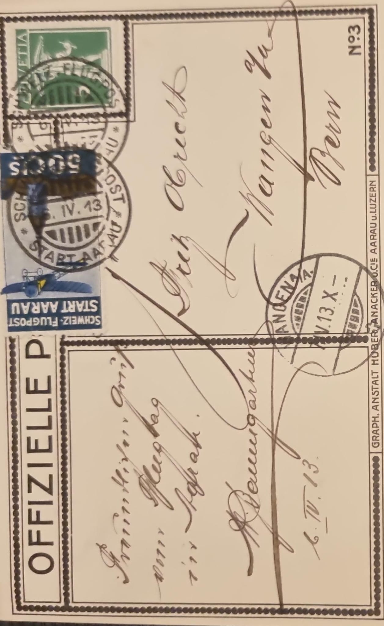 Flugpostmarken  Vorläufer Aarau  SBK Nr. I 6.5.1913