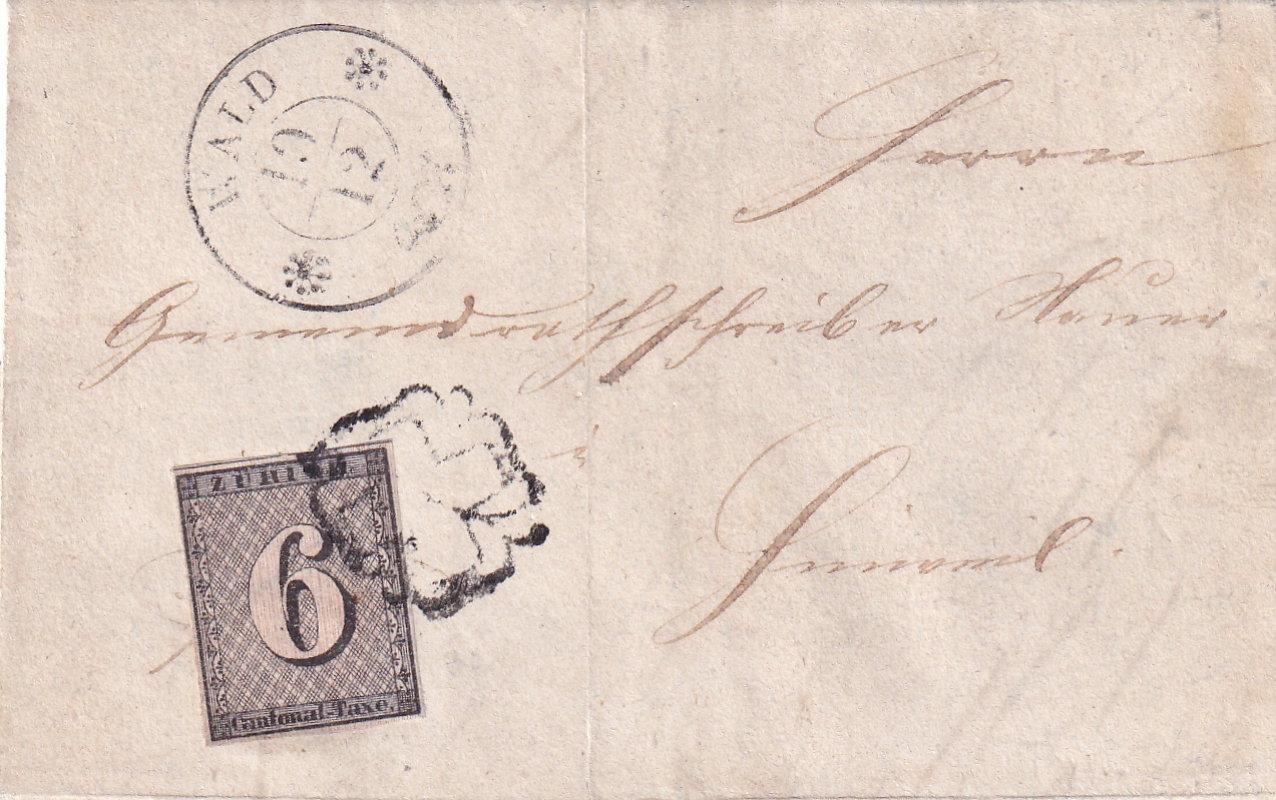1843 Zürich 6 ( SH2S )  auf Brief Wald - Zürich mit Attest Zumstein