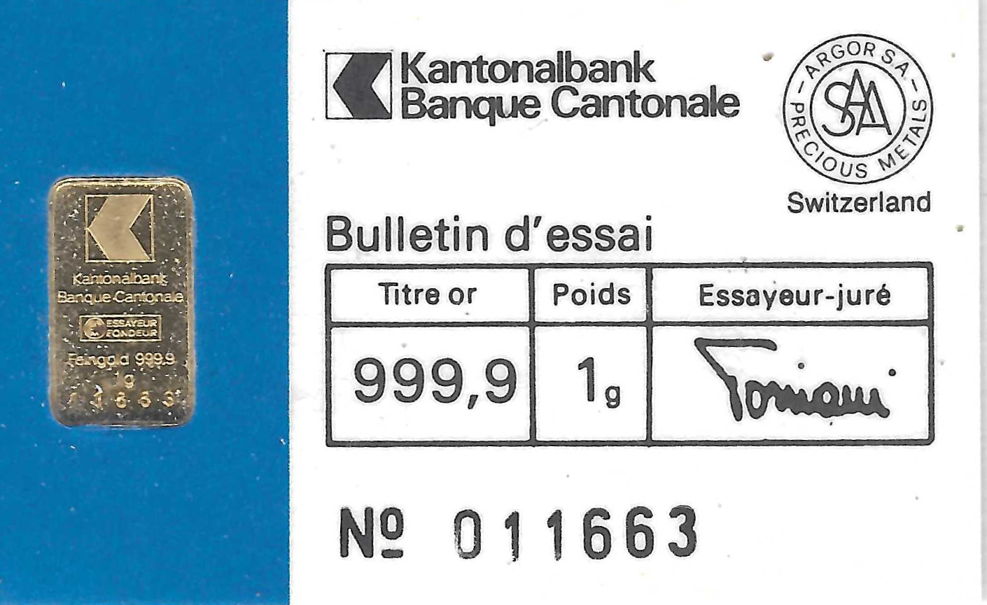 1 Gramm Gold mit Zertifikat 999er