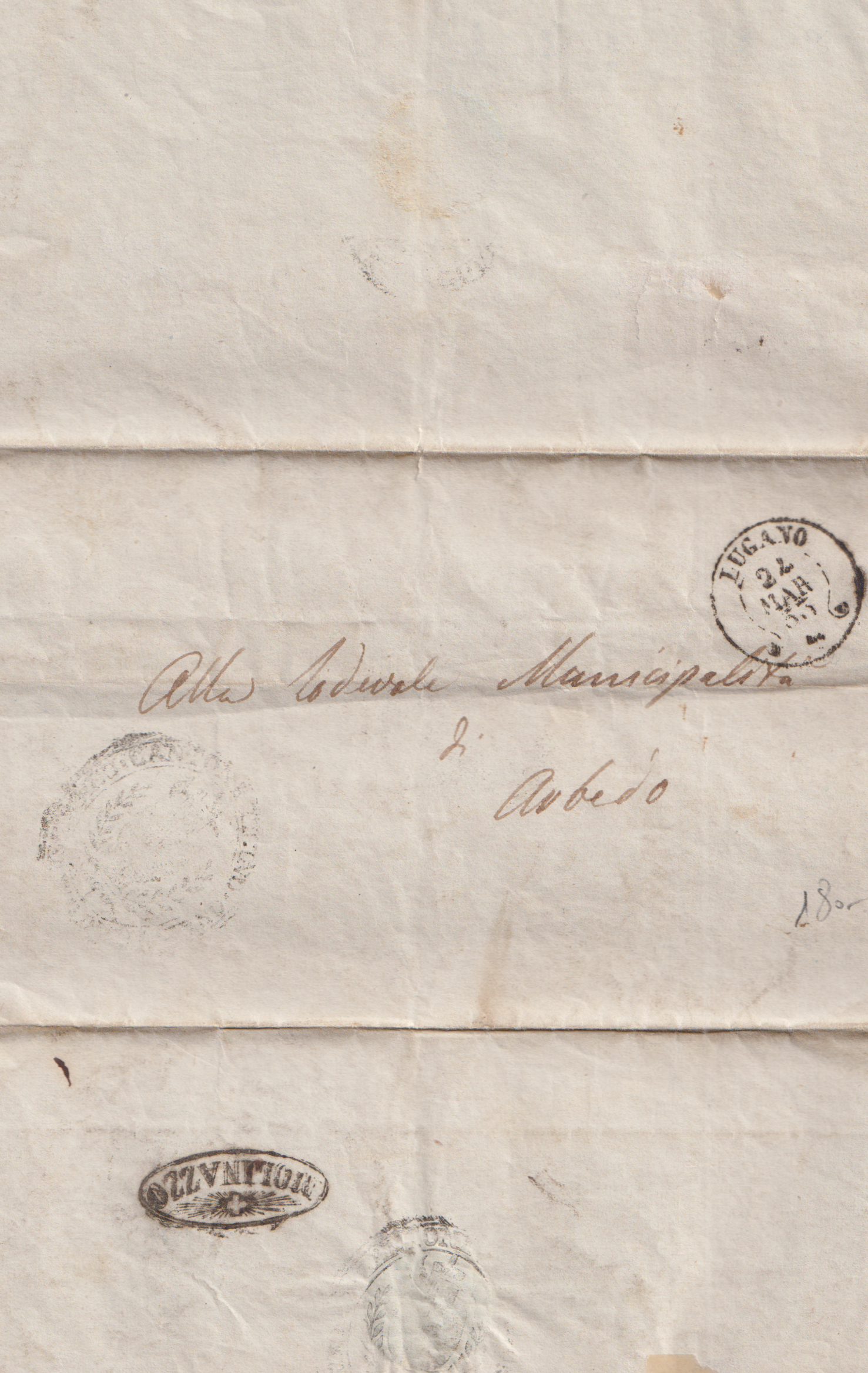 MOLINAZZO Strahlenstempel auf Brief vom Jahr 1853