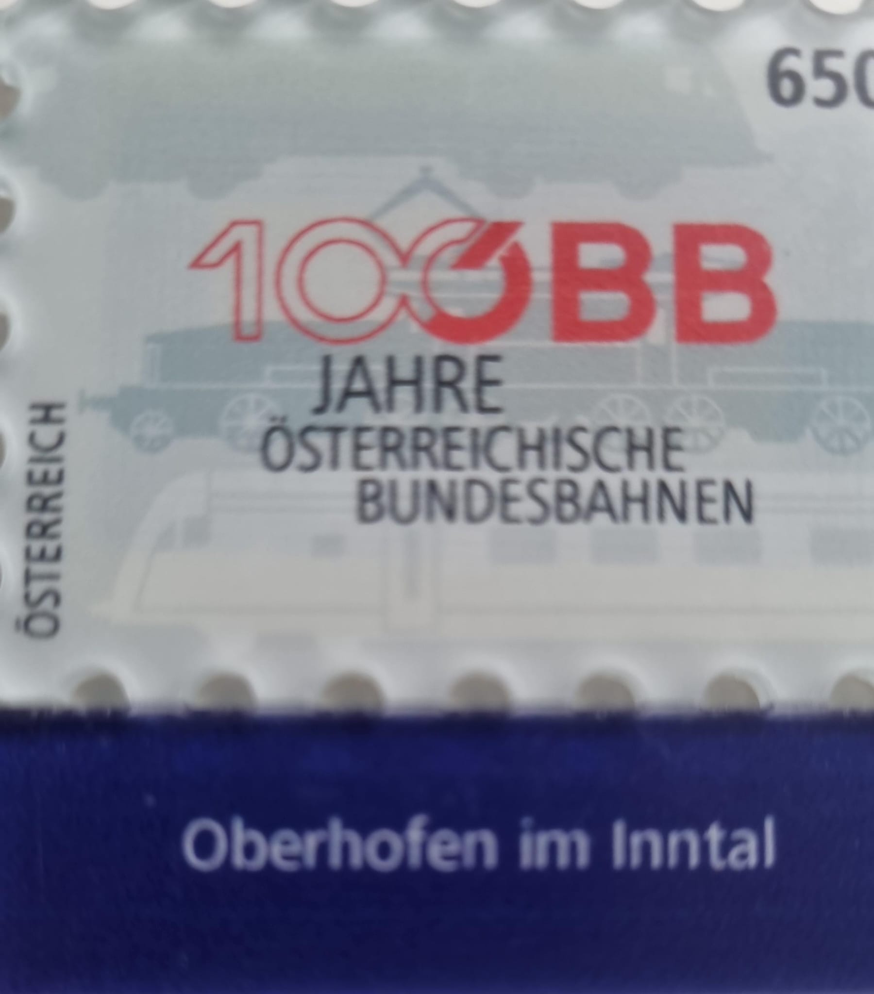 Oberhofen am Inntal  AT 100 Jahre  Bundesbahnen Wert zu 6.50 Euro