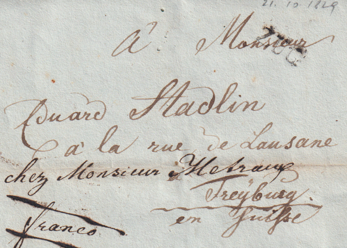 21.10.1829 ZUG - Fribourg mit 35 Kreuzer austaxiert