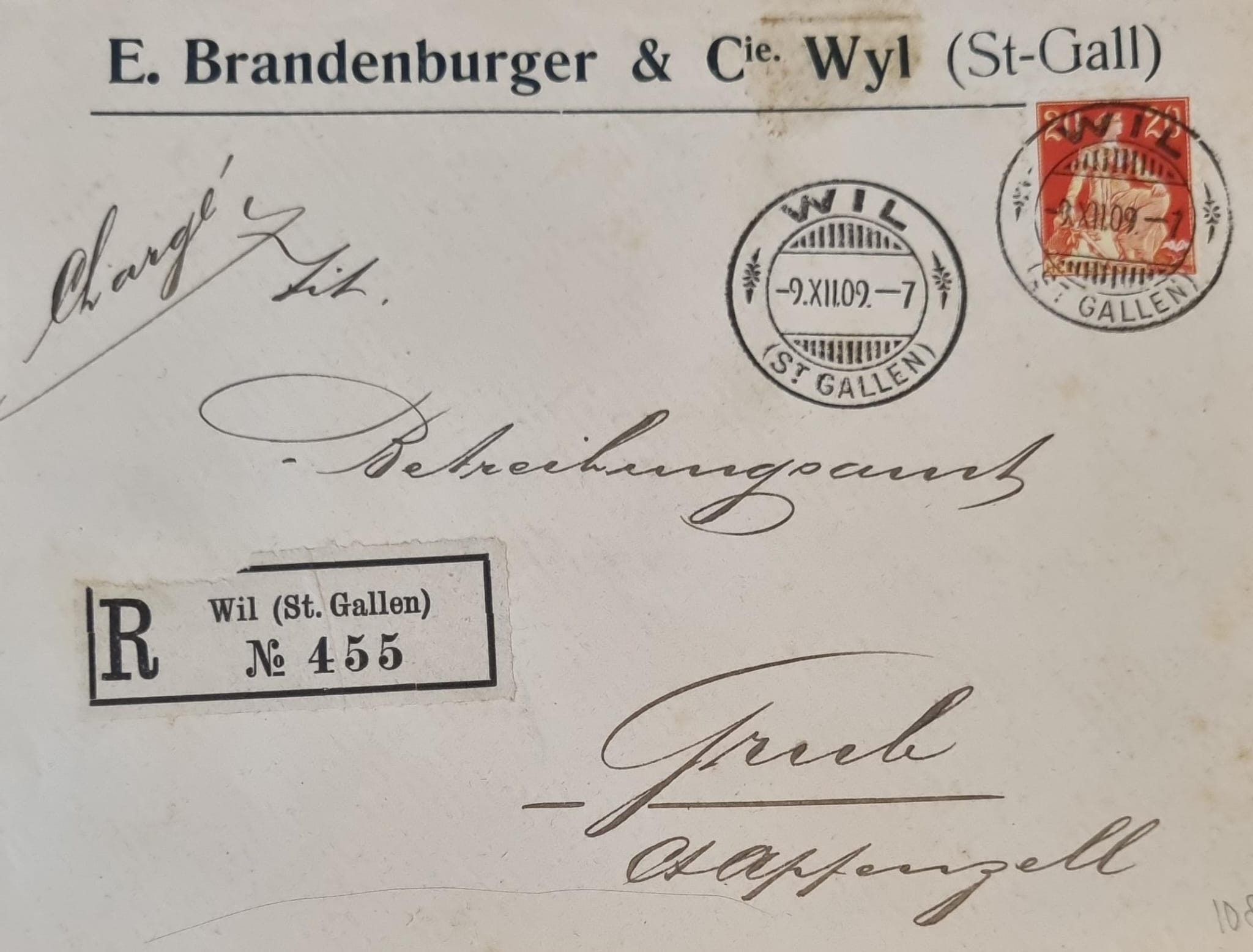 1908 Nr. 108 Wil - Grub R Brief