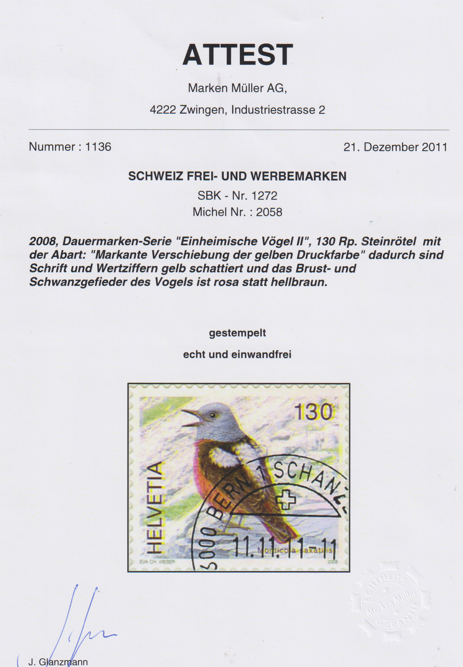 2008 Einheimische Vögel Abart Postfrisch