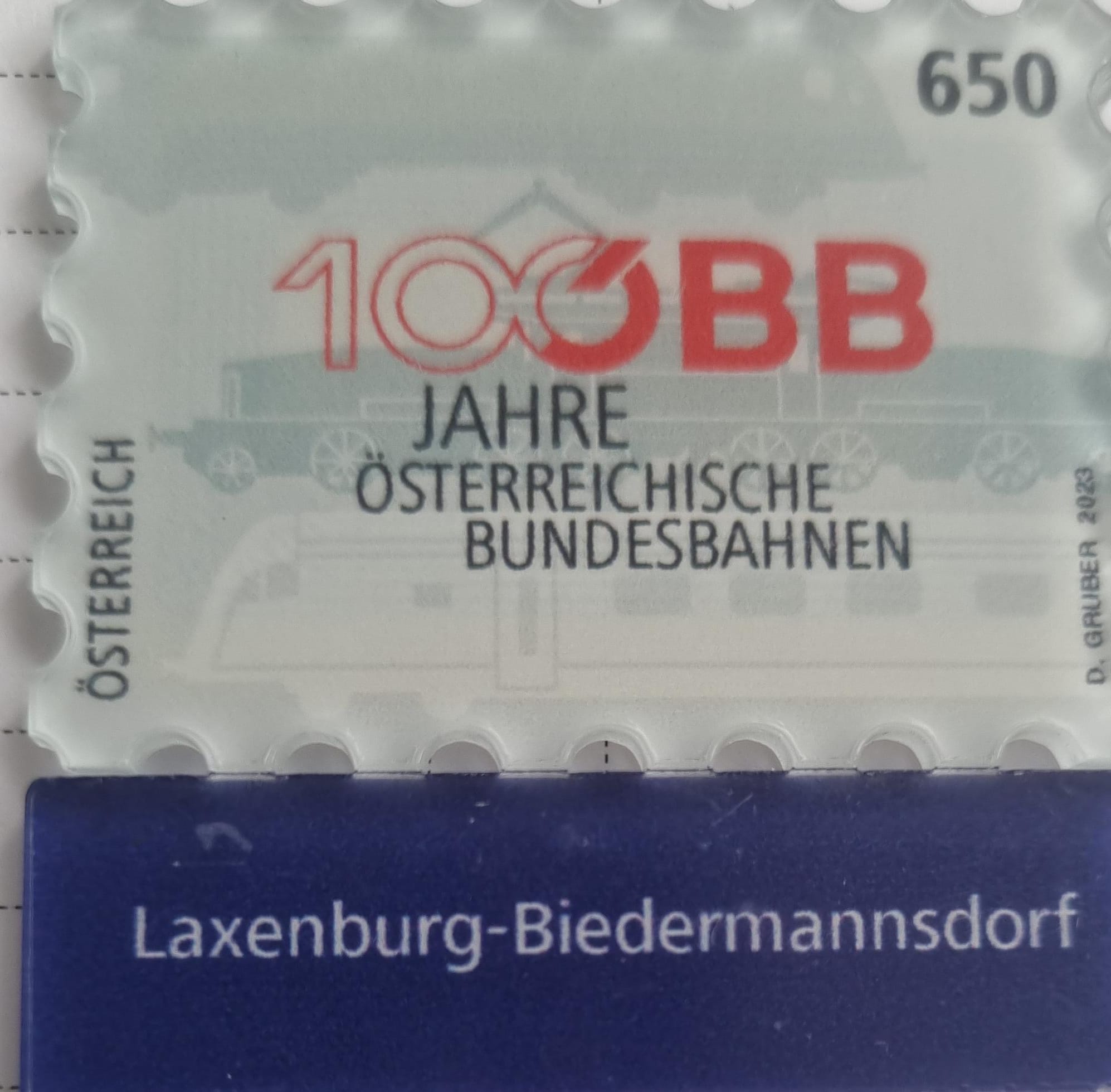 Laxenburg - Bierdermannsdorf AT 100 Jahre  Bundesbahnen Wert zu 6.50 Euro