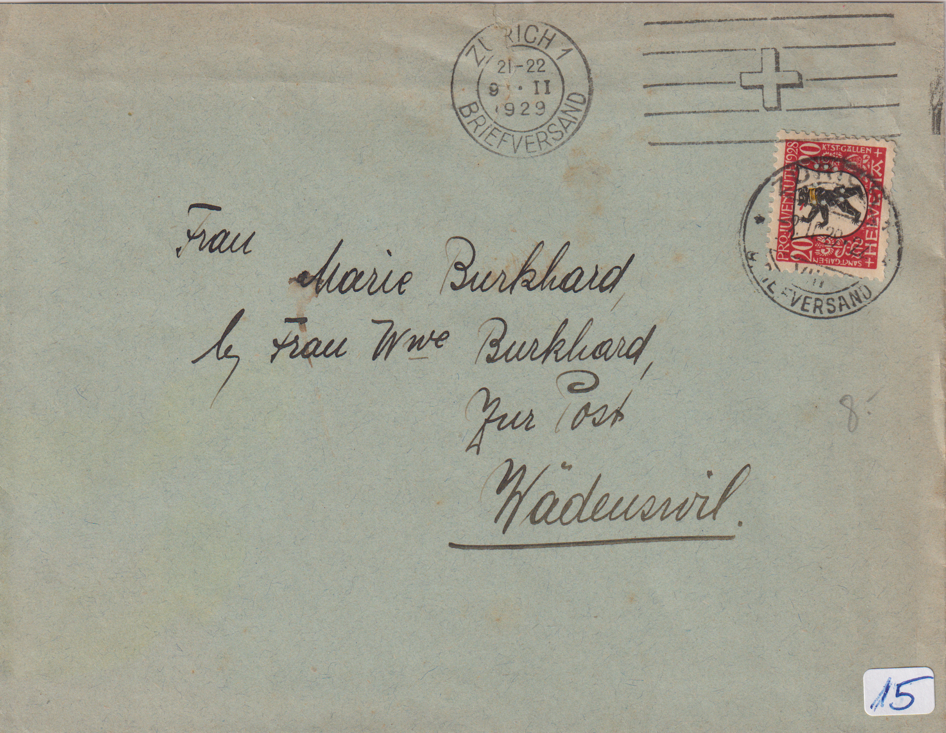 Perfin: Schweizerischer Bankverein B2 Brief Zürich - Wädenswil