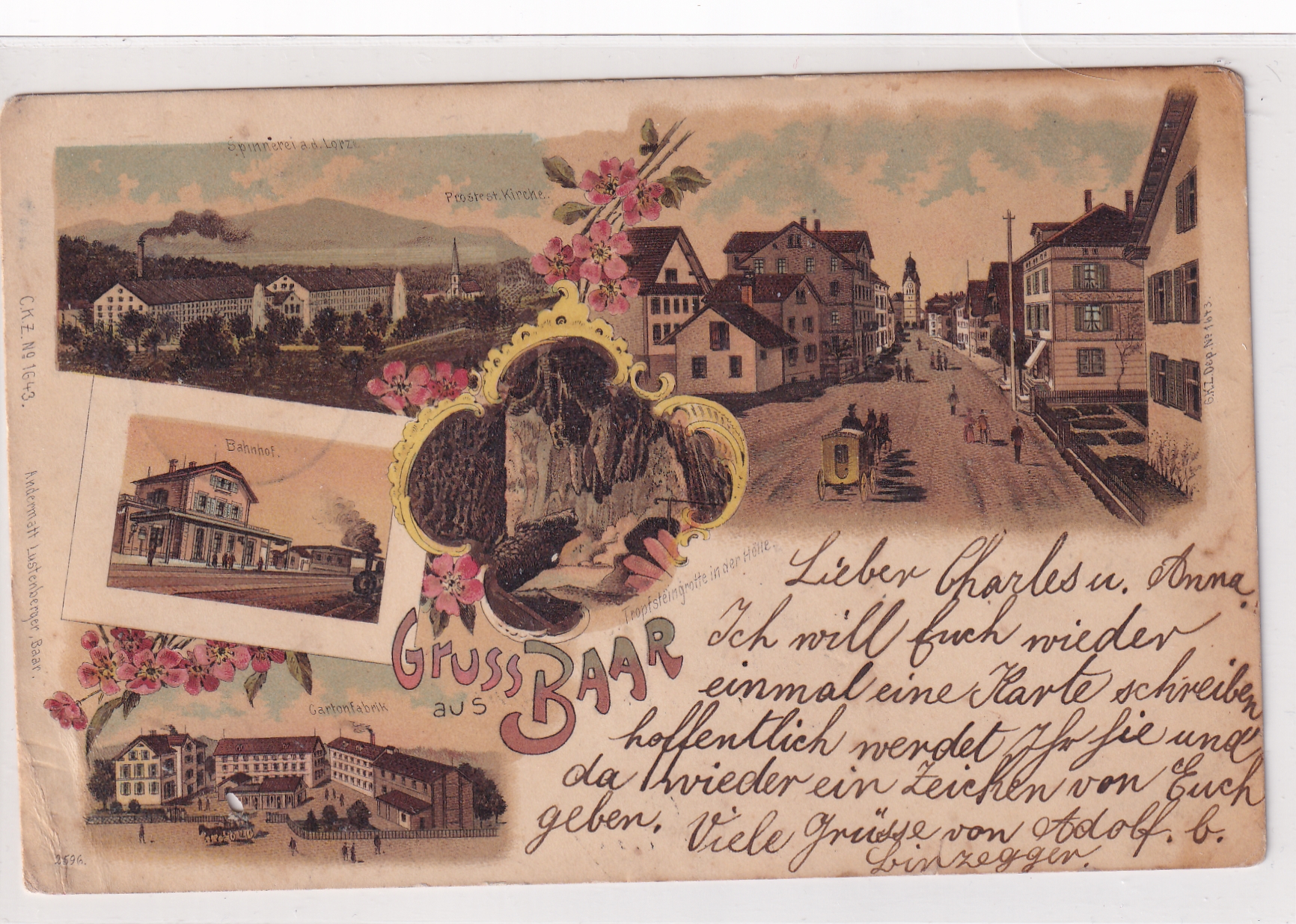 1898 Baar Lithographie mit Postkutsche