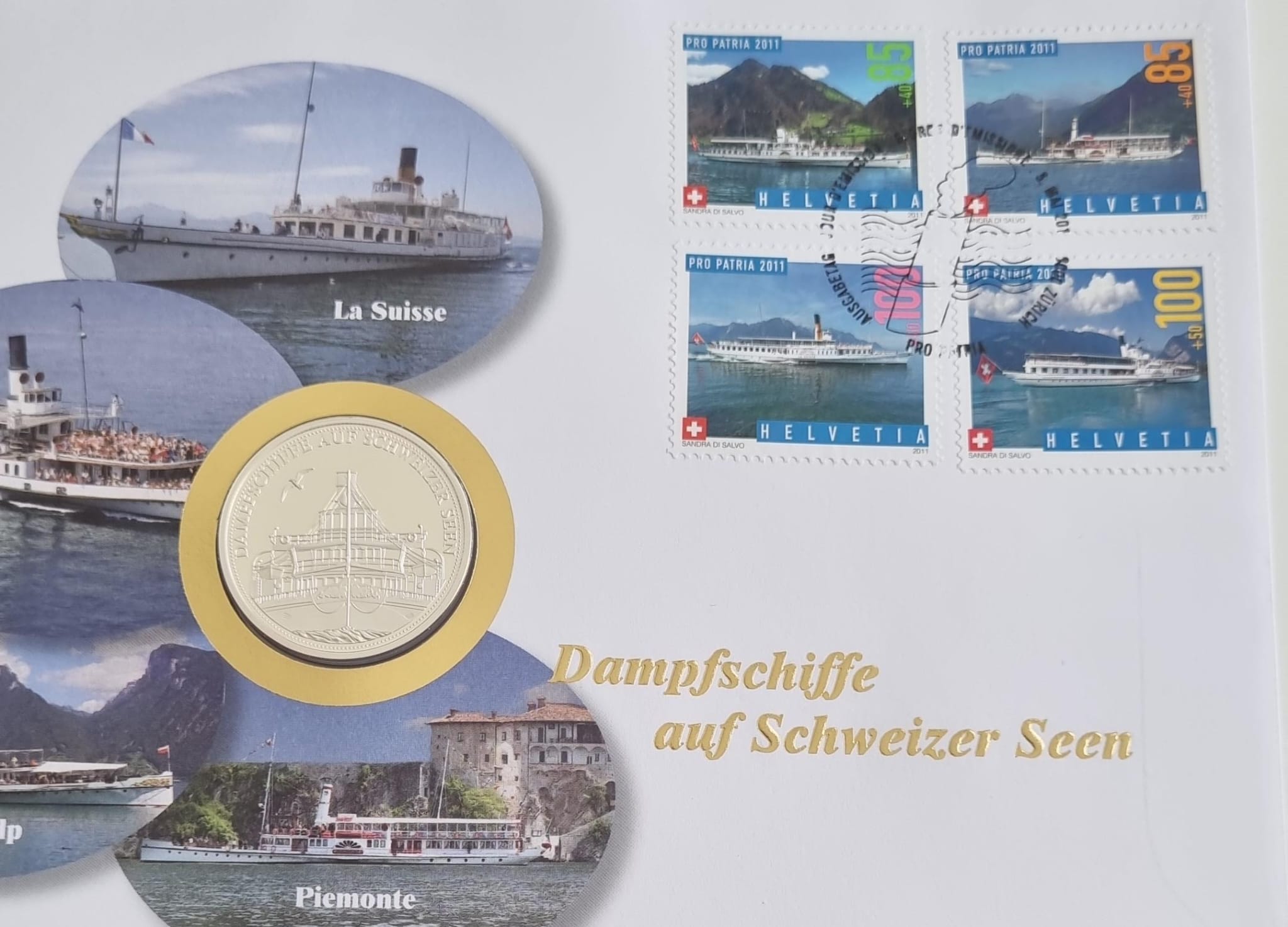 Dampfschiff aus Schweizerseen mit Silbermünze
