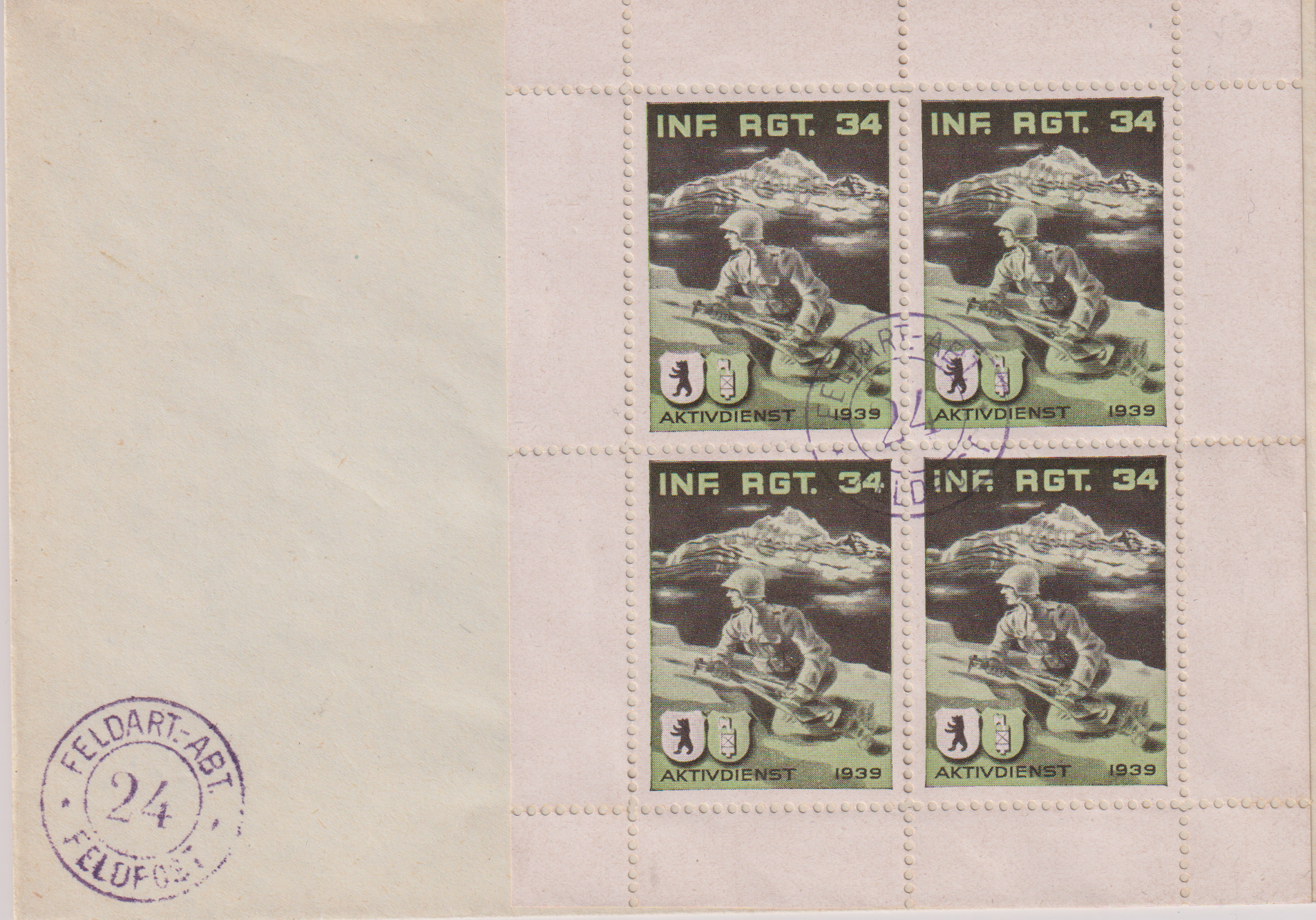 Infanterie Regiment 34 auf Brief ohne Adresse im 4er Block