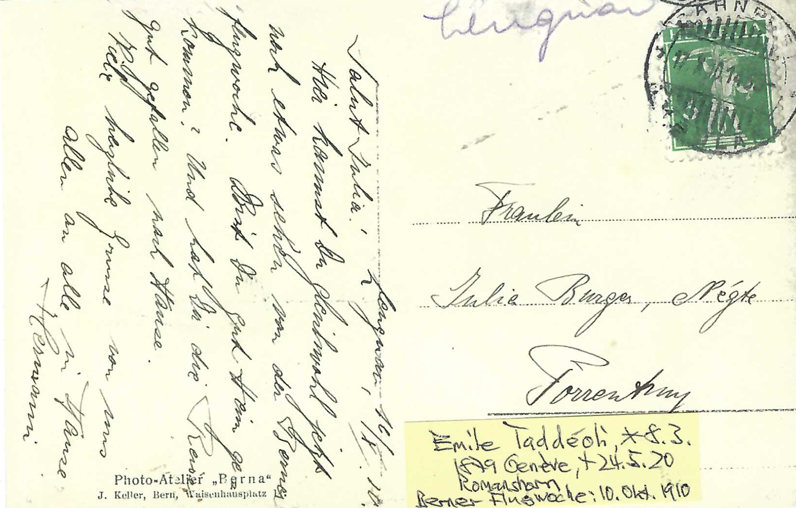 Berner Flugwoche 10.Oktober 1919 Flieger E. Tadöli