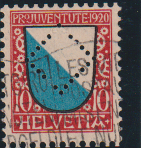 Pro Juventute J16 mit Perfin Schw.Bankverein Basel