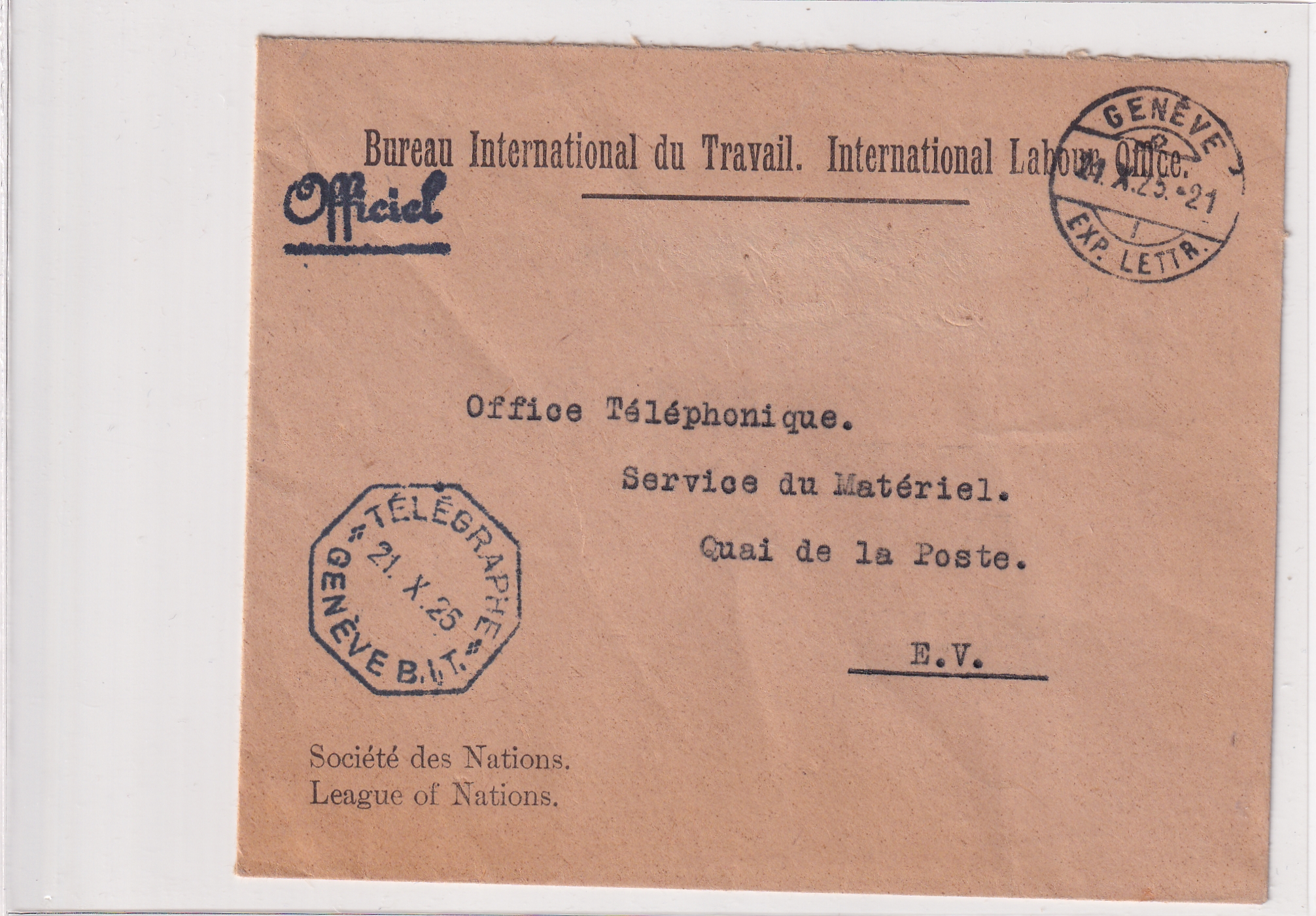 Verwaltung "Offiziel" Vorläuferbrief mit Telegrafenstempel