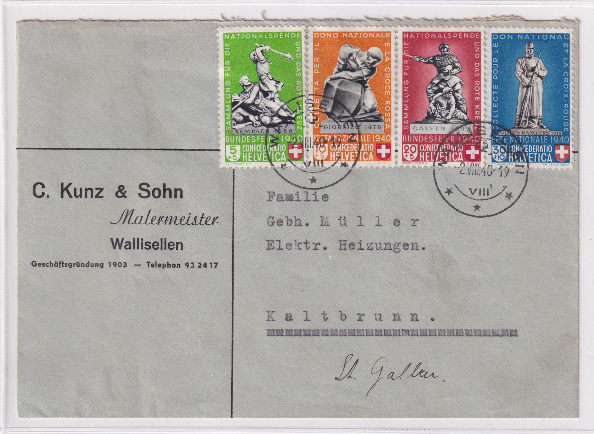 1940 Pro Patria  3 - 6 auf Brief