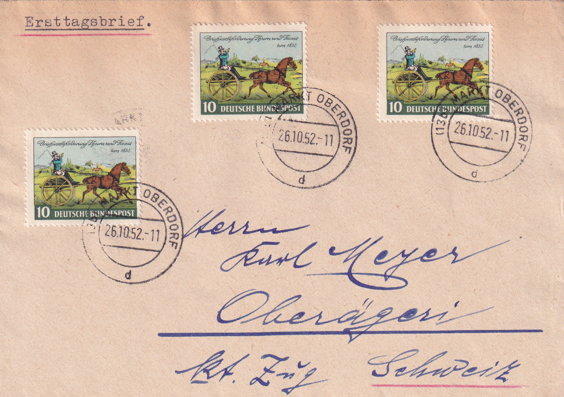 Deutsche Bundespost Mi Nr. 160  Marktoberdorf - Oberägeri ZG