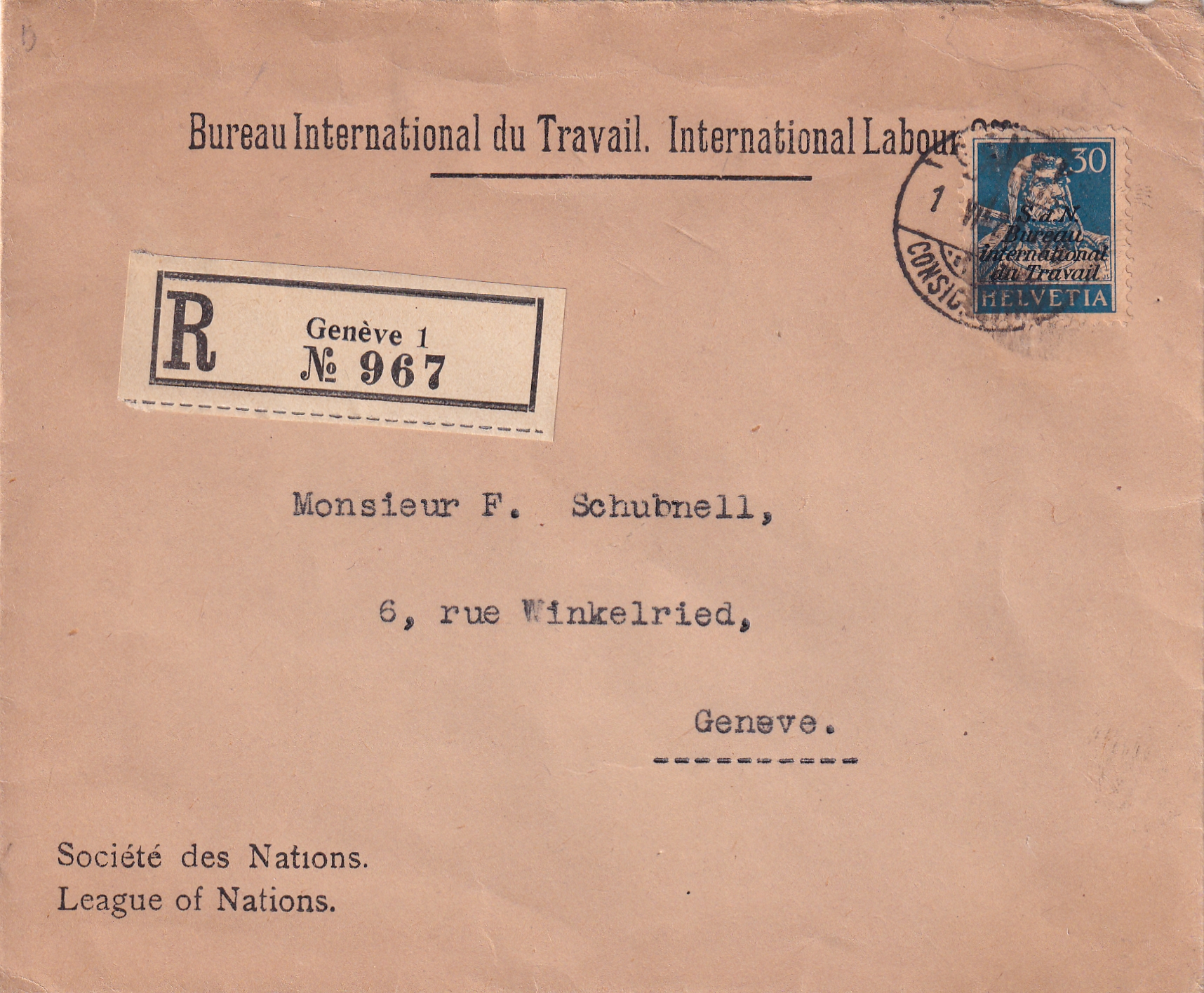 BIT Bureau Travail  SBK Nr. 17 Geneve - Geneve R-Brief
