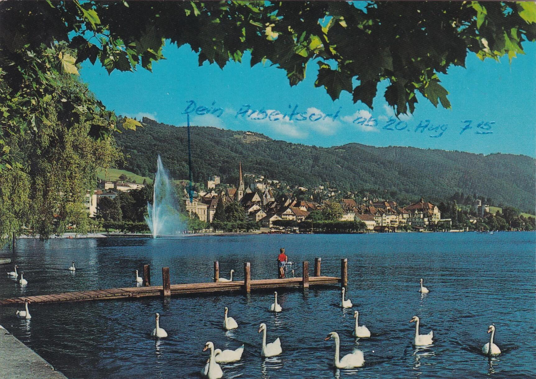 16.8.1990 Zug mit Zugerberg und Springbrunnen