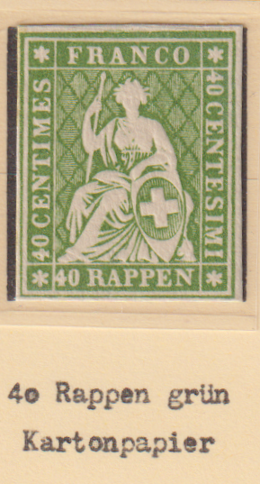 Probedruck Strubel Essays  40 Rappen grün Kartonpapier