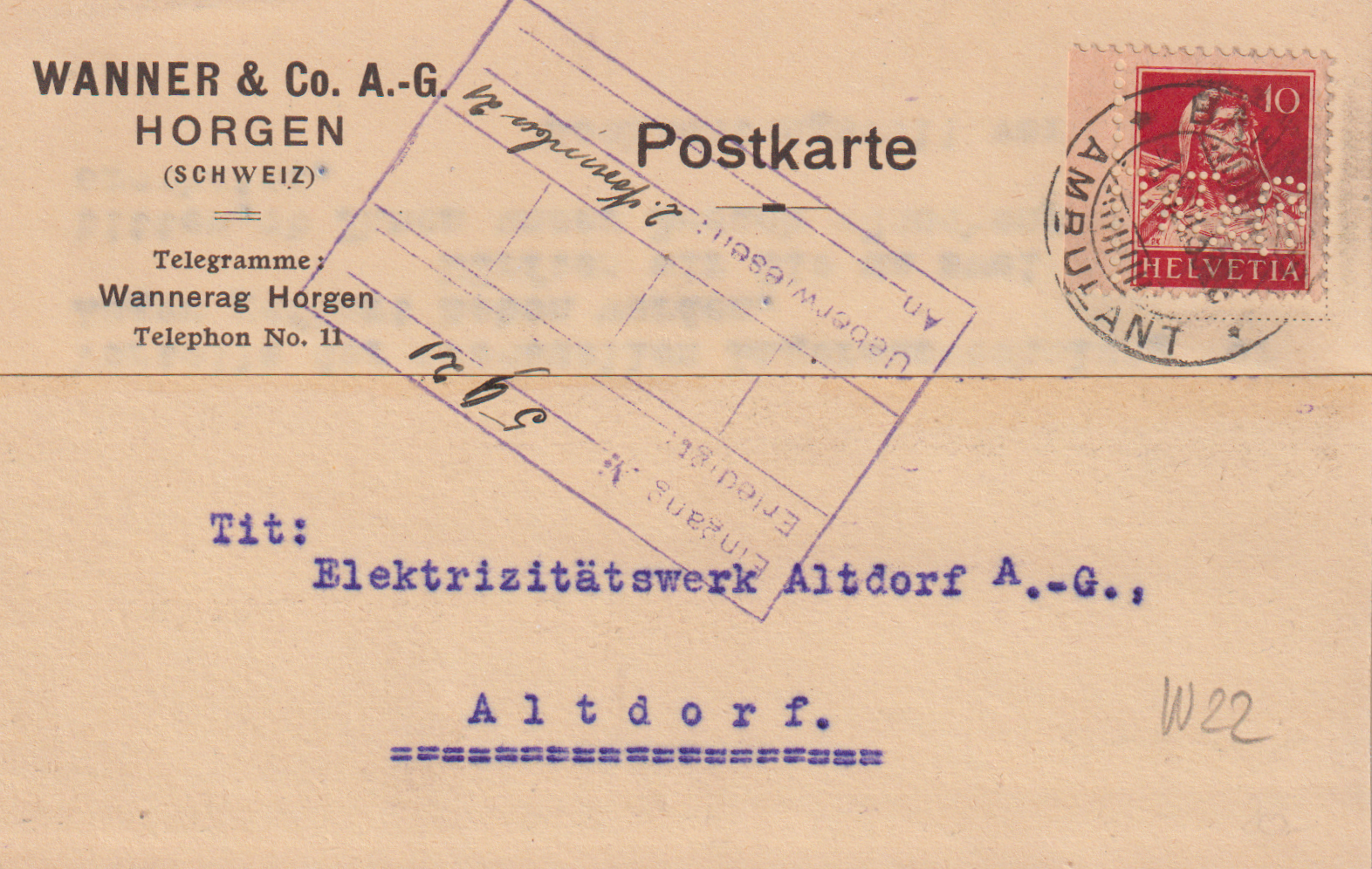 Perfin Wanner + Co AG Horgen - Eletrizitätswerk Altdorf