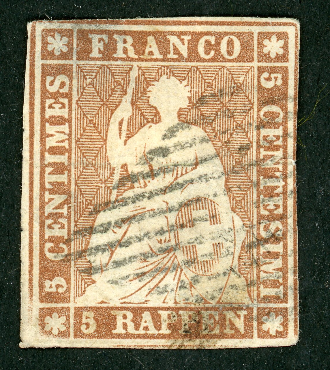 Strubel 22A (SH 22A3.a), gestempelt, mit Befund