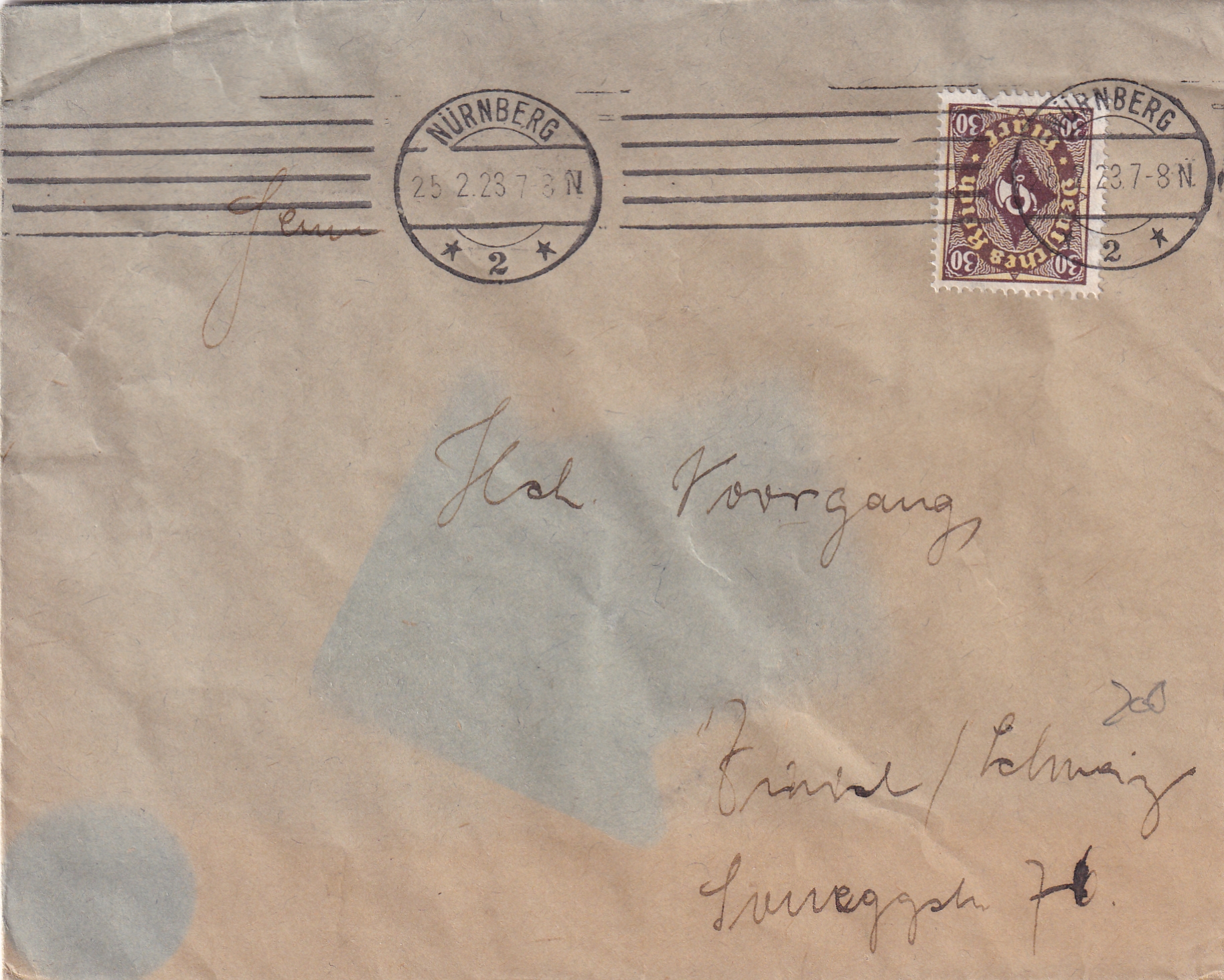 Deutsche Reich: 16.10.1922 Nürnberg - Zürich Mi176 a