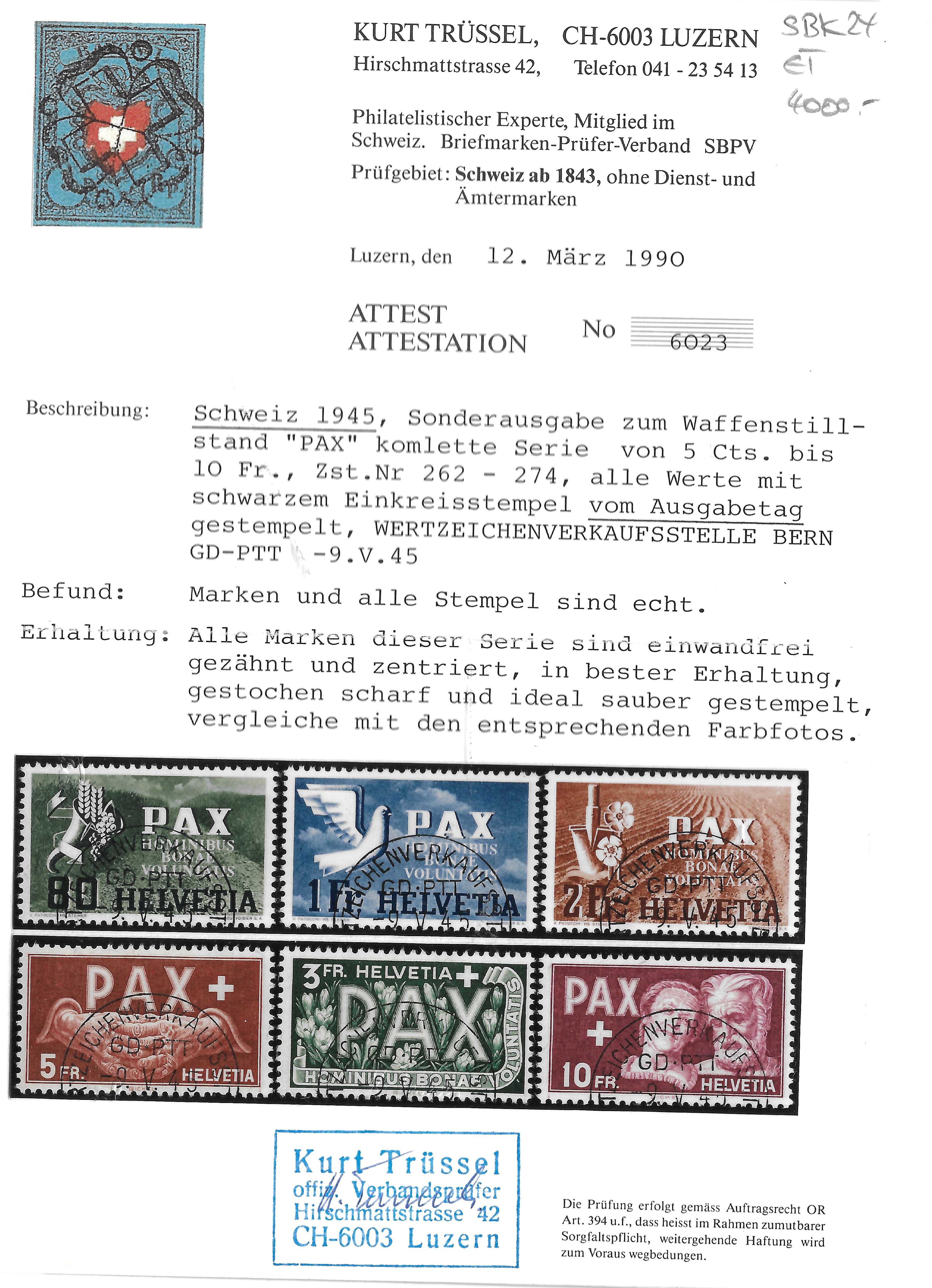 PAX Satz Erstag Stempel  9.5.1945