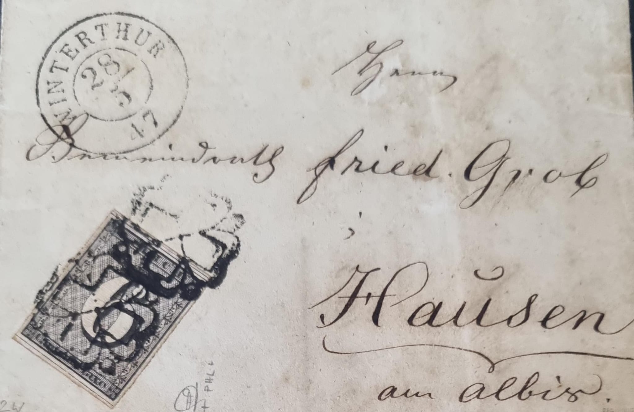 Zürich 6 W  auf Brief von Winterthur - Hausen a.Albis