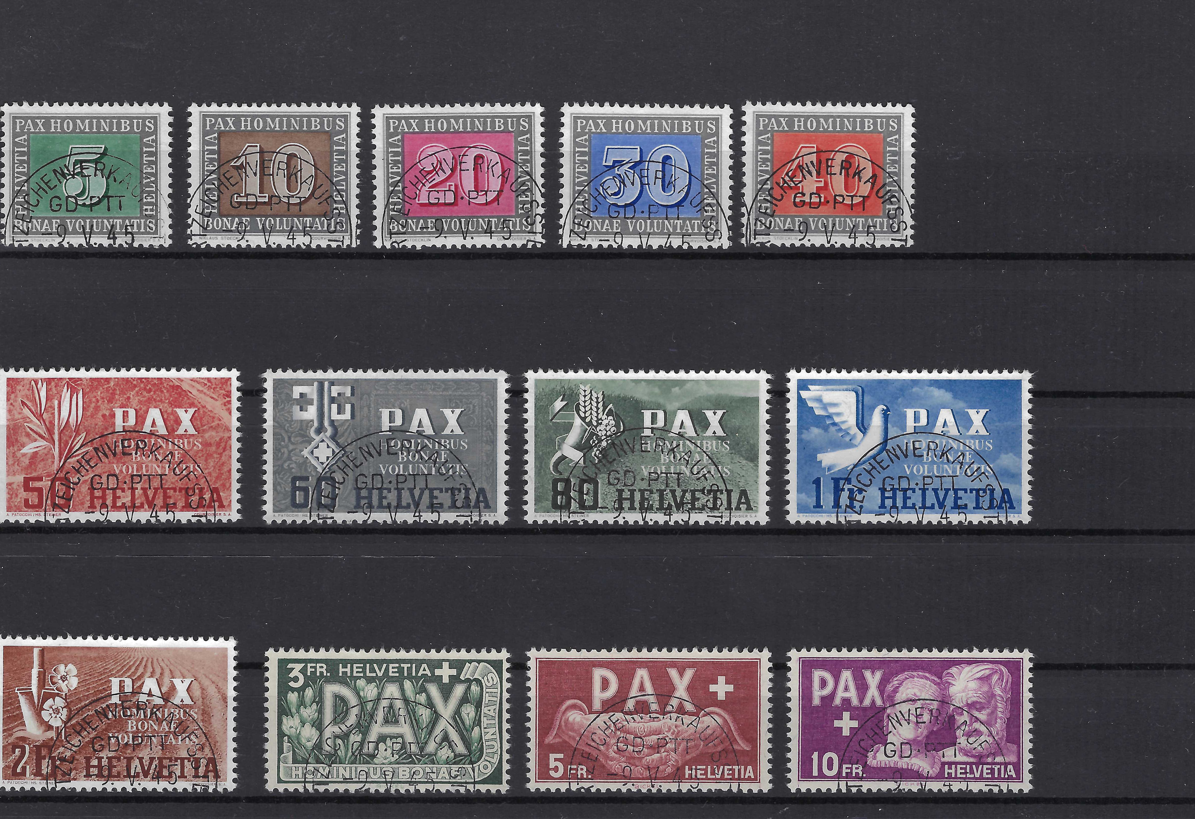 PAX Satz Erstag Stempel  9.5.1945