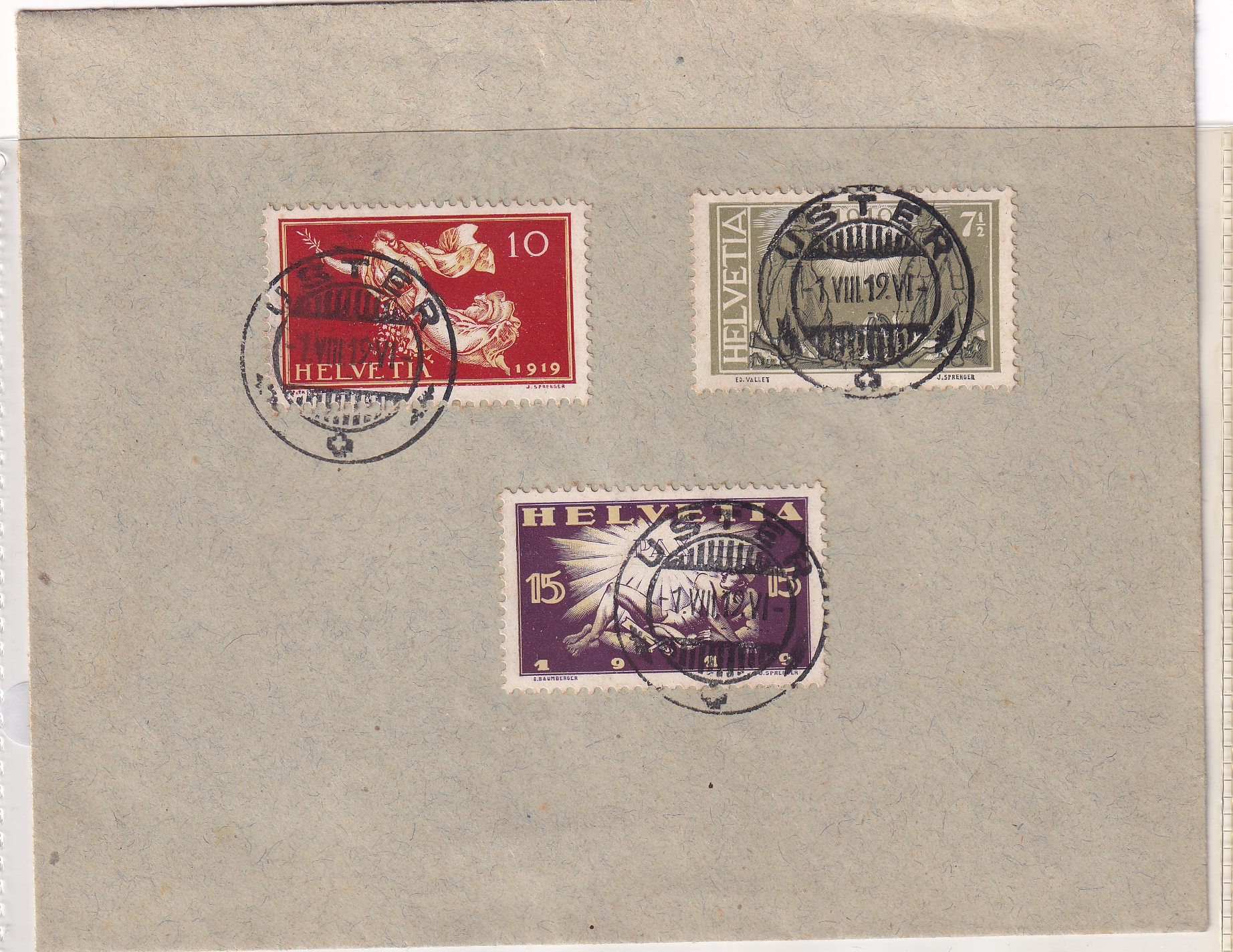 Erstagsbrief von SBK Nr.  143 -.145  E.T. Stempel 1.8.1919